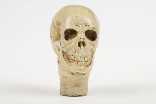 Cold painted scull head walking cane handle, approx 7cm tall