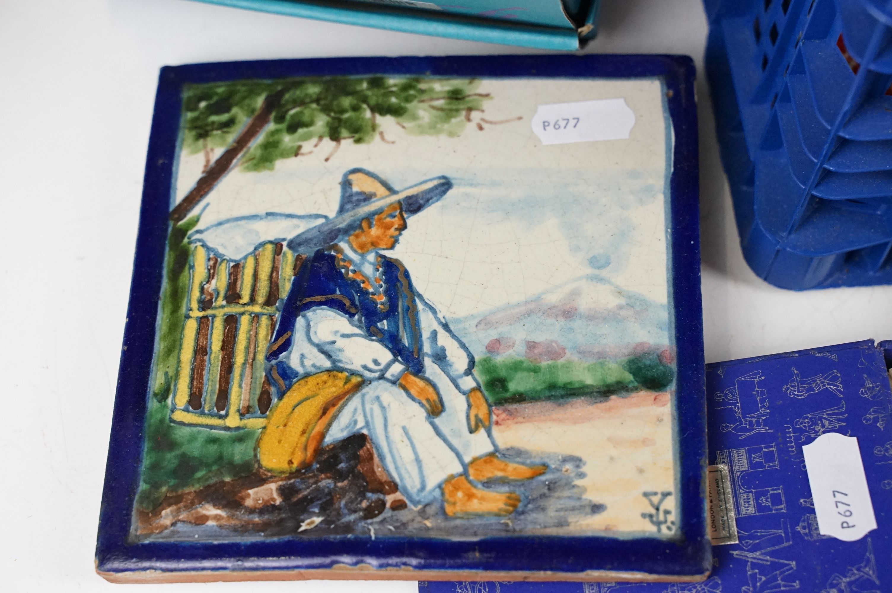 Group of collectables, mostly Mexican / Mexican themed, to include ceramic tiles, figures, - Image 4 of 12