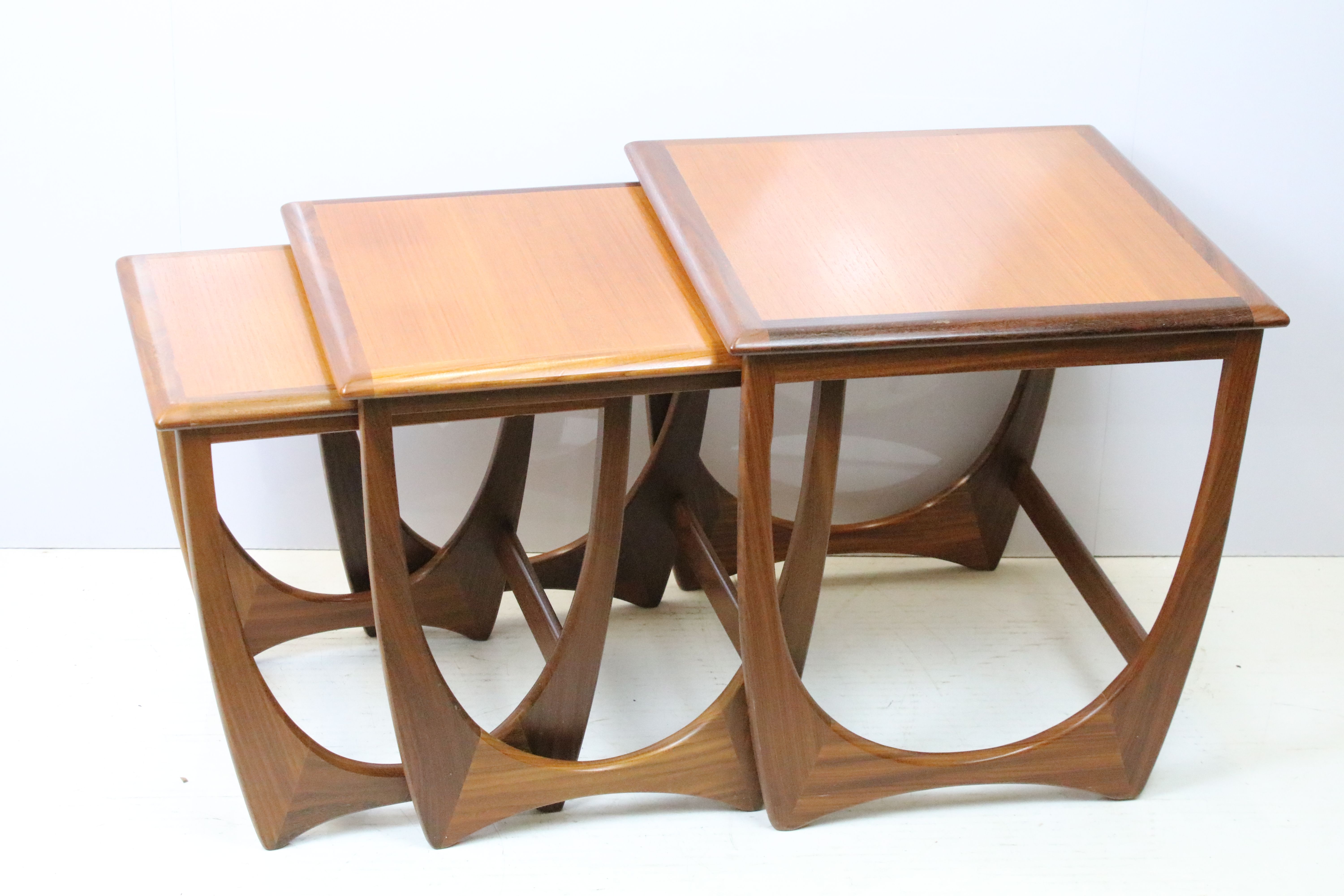 Quadrille nest of three G-Plan tables, label to underside of the smallest table, the largest 51cm