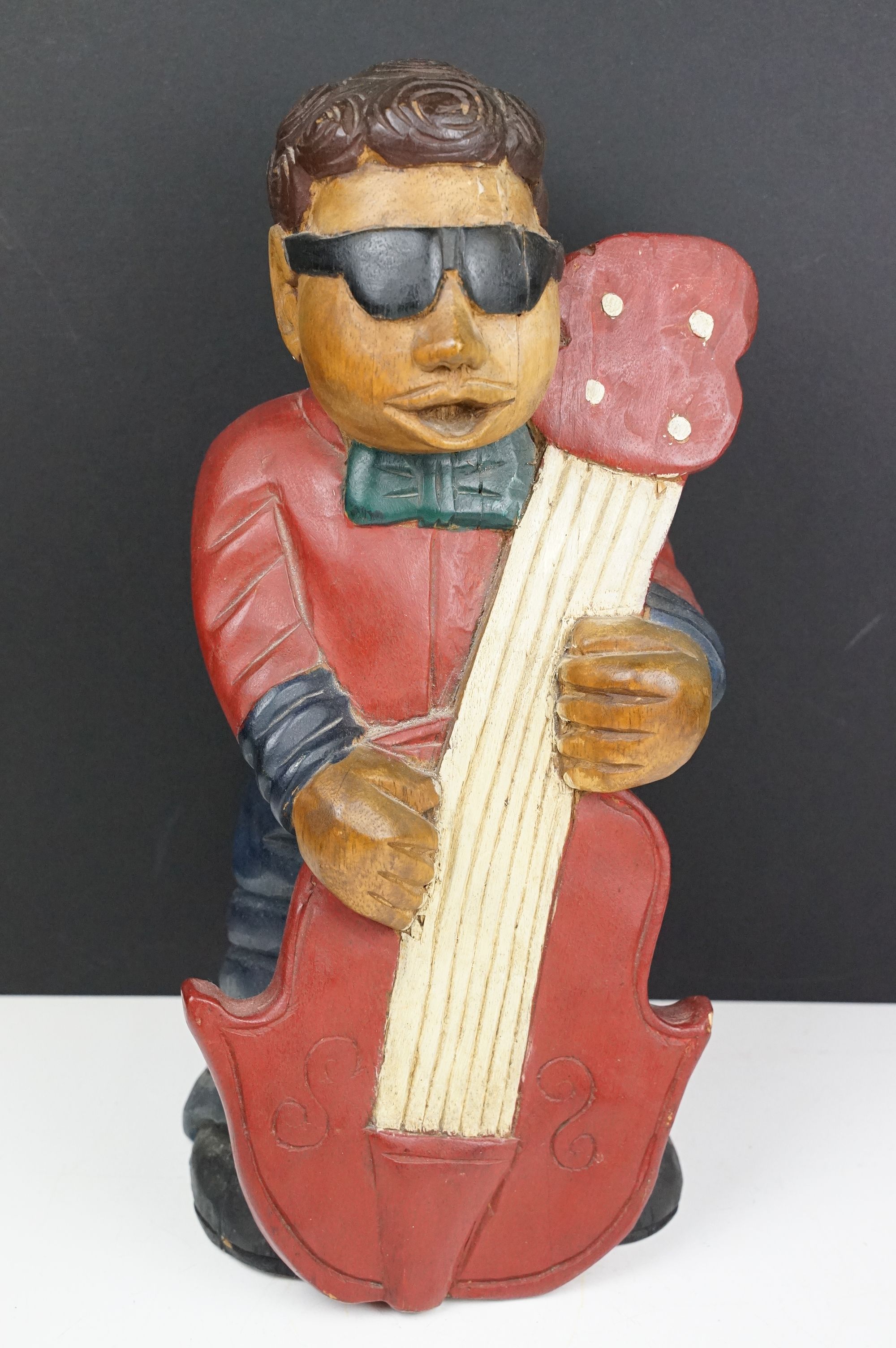 Two carved wooden figures to include a double bass band player and golfer. Tallest measures 41cm - Image 2 of 7