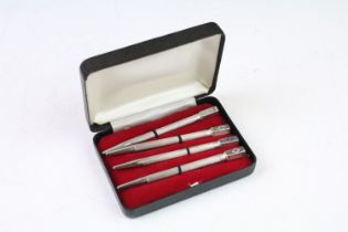 Set of Four cased Sterling Silver ‘ Bridge ‘ Propelling Pencils, each with a square finial marked