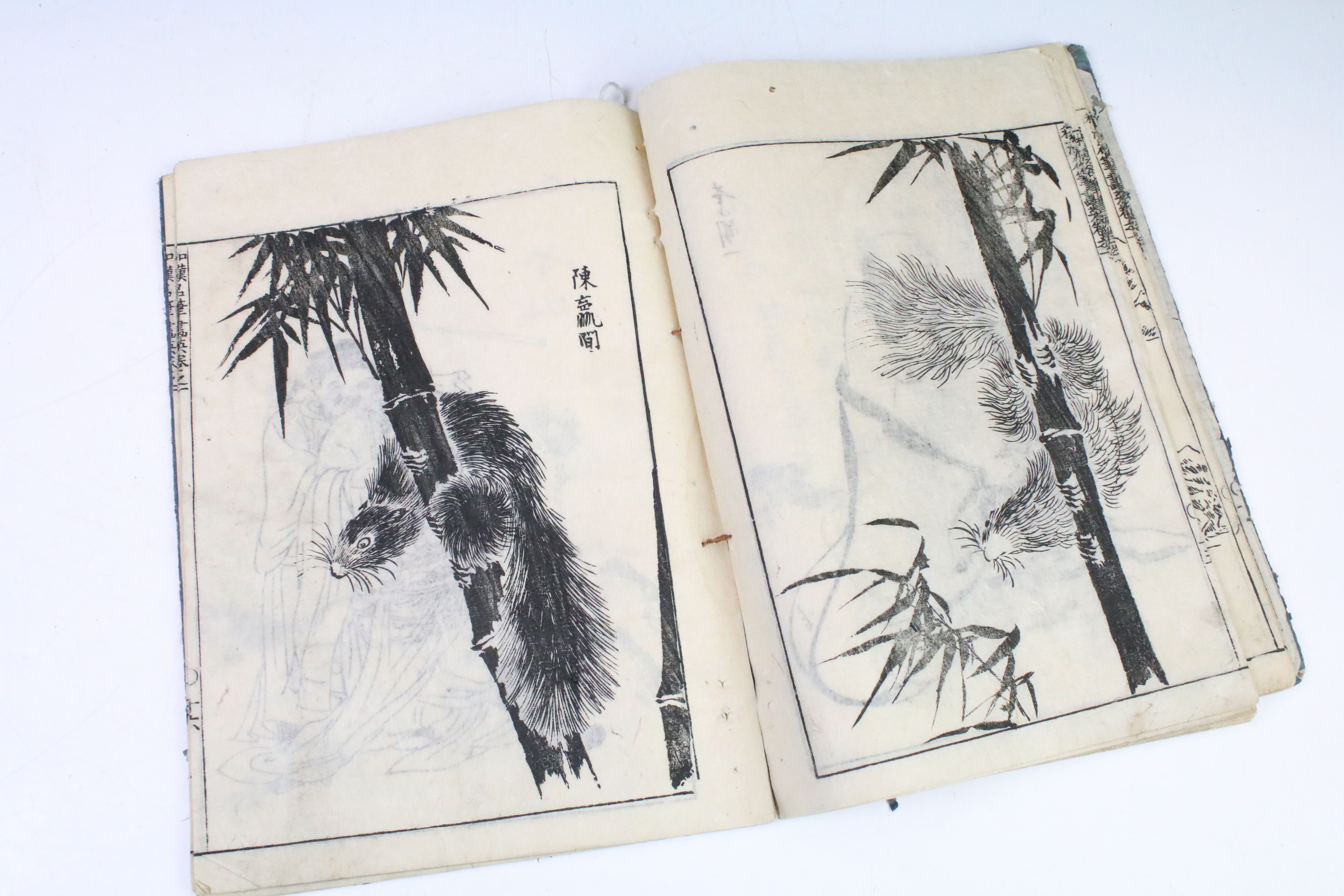Two antique oriental books one containing a quantity of woodblock portraits and scenes the other - Image 9 of 12