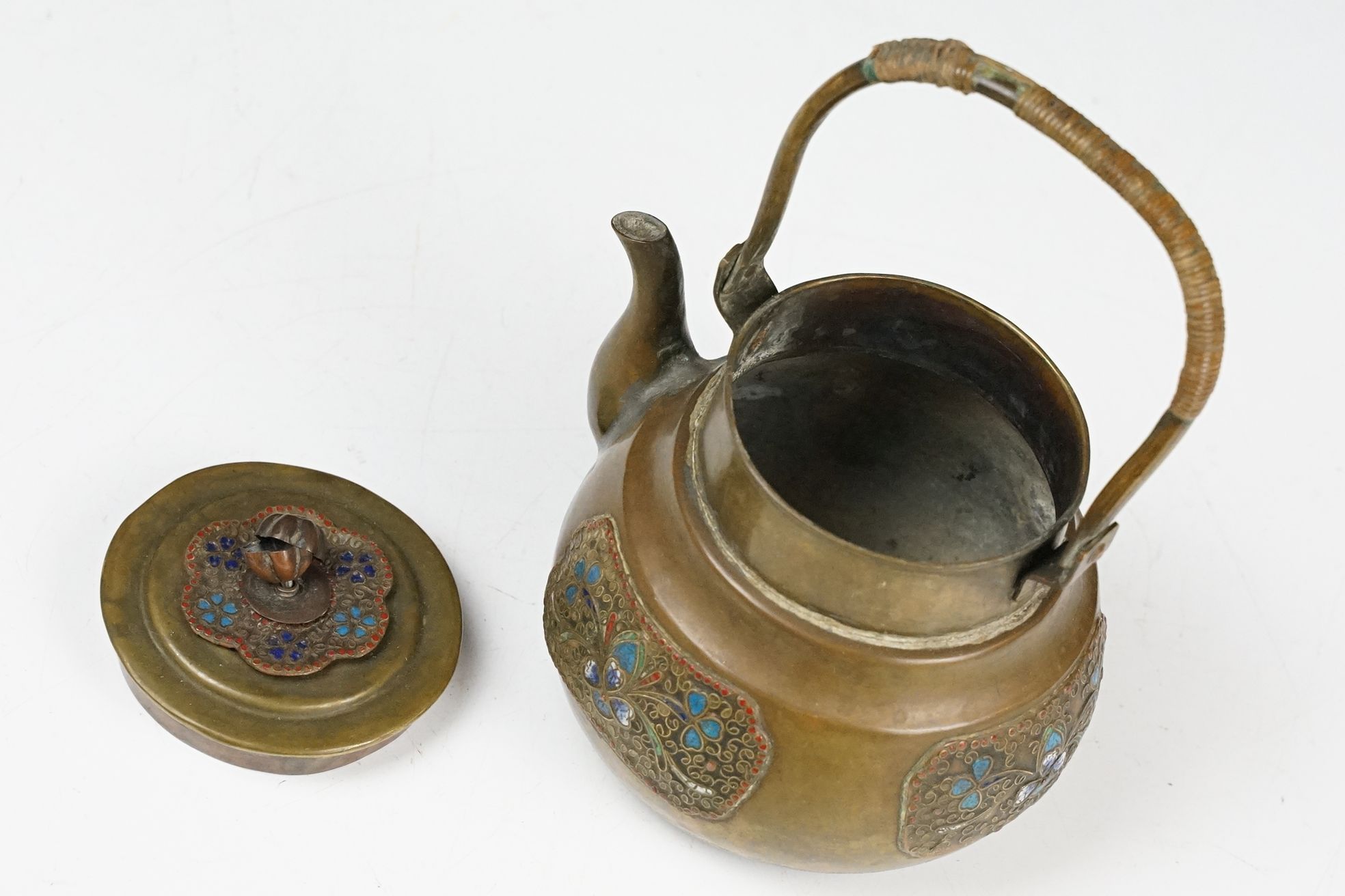 Chinese Bronze and Enamel Teapot, approx 18cm high - Image 7 of 8
