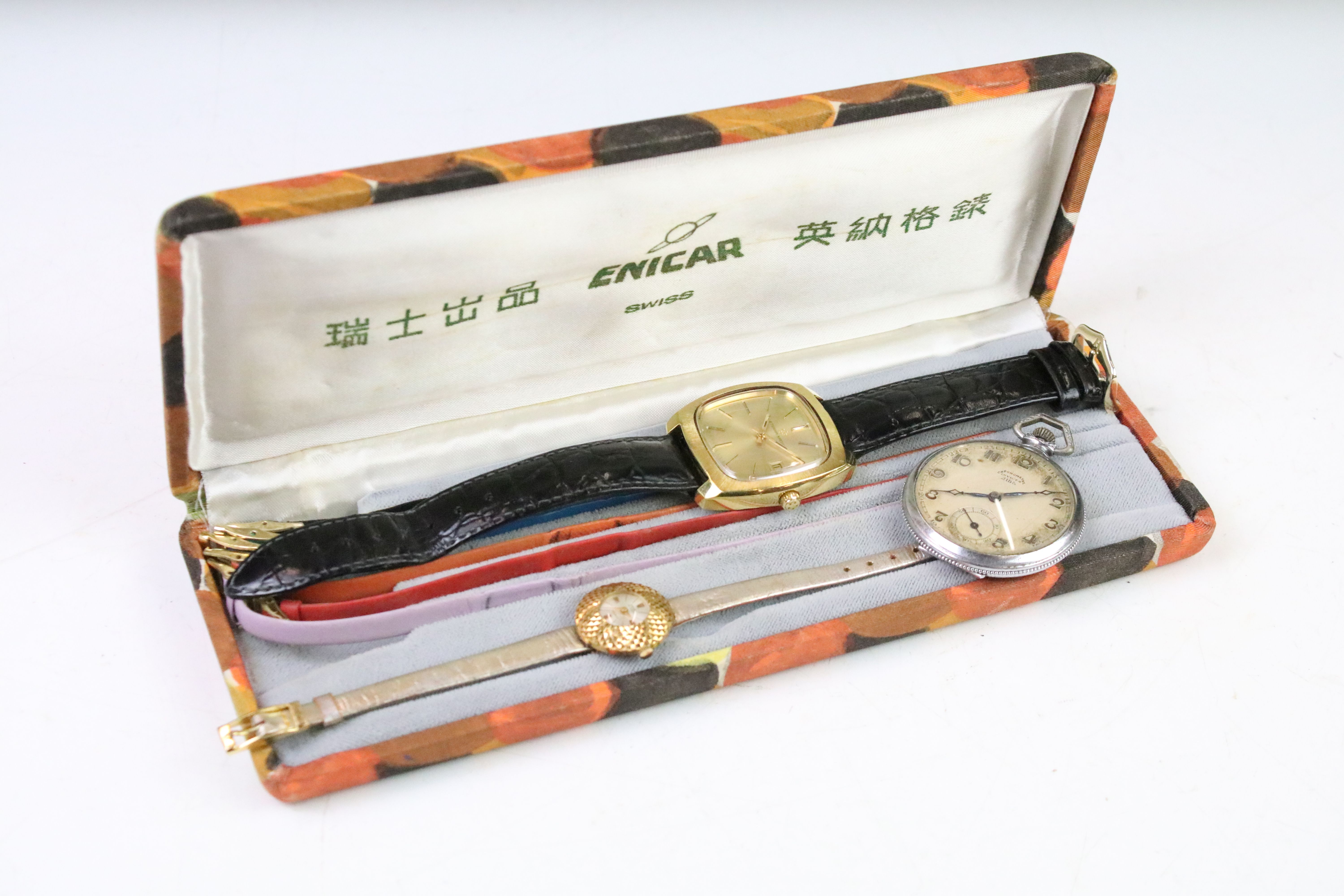 Enicar 25 jewels incabloc ladies wristwatch (boxed, with six spare straps), together with an