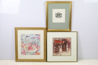 Three modern school mixed method artworks to include American artist Thomas Easley and two others by