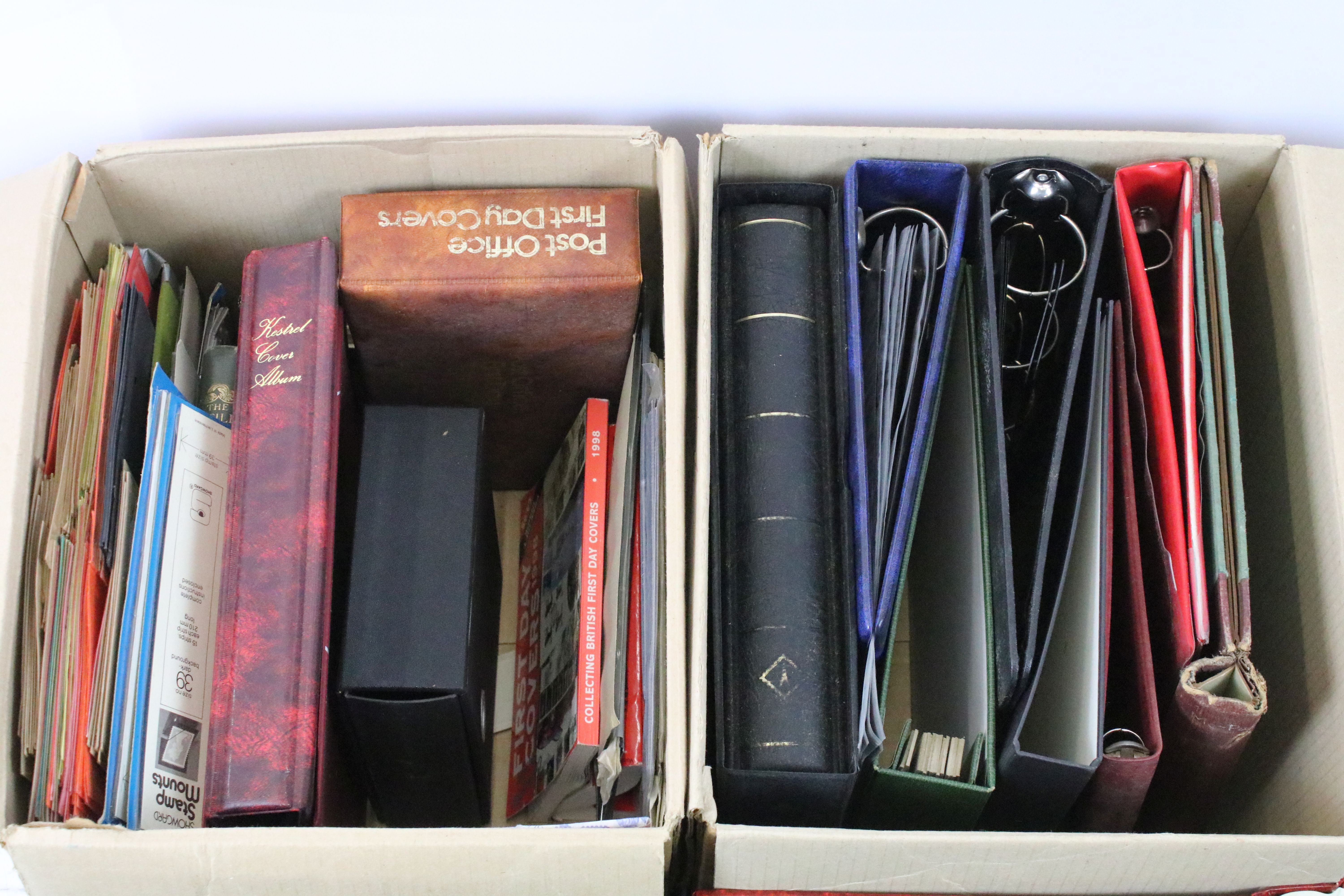 Two boxes of assorted empty stamp albums. - Image 6 of 6