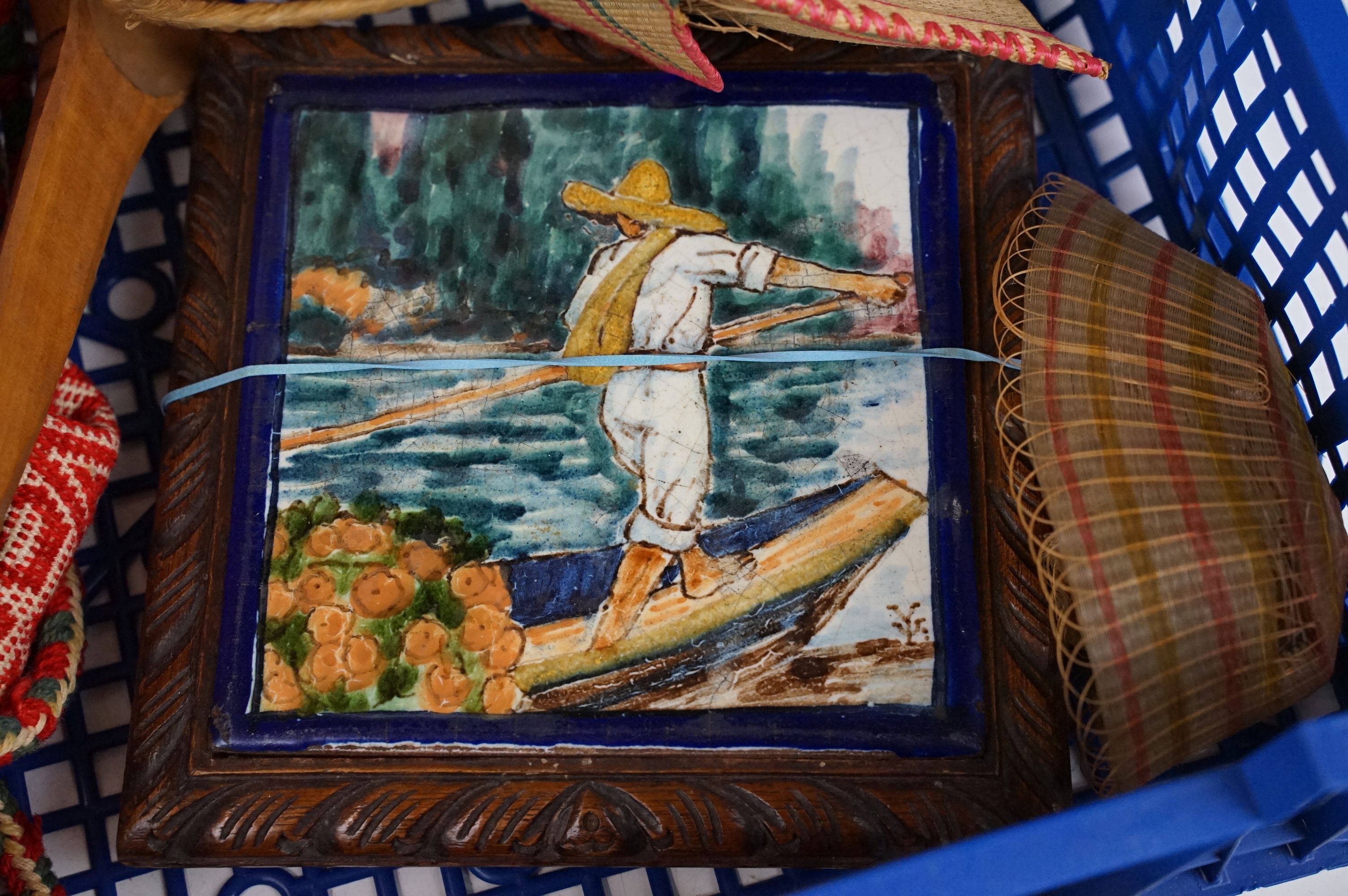 Group of collectables, mostly Mexican / Mexican themed, to include ceramic tiles, figures, - Image 5 of 12