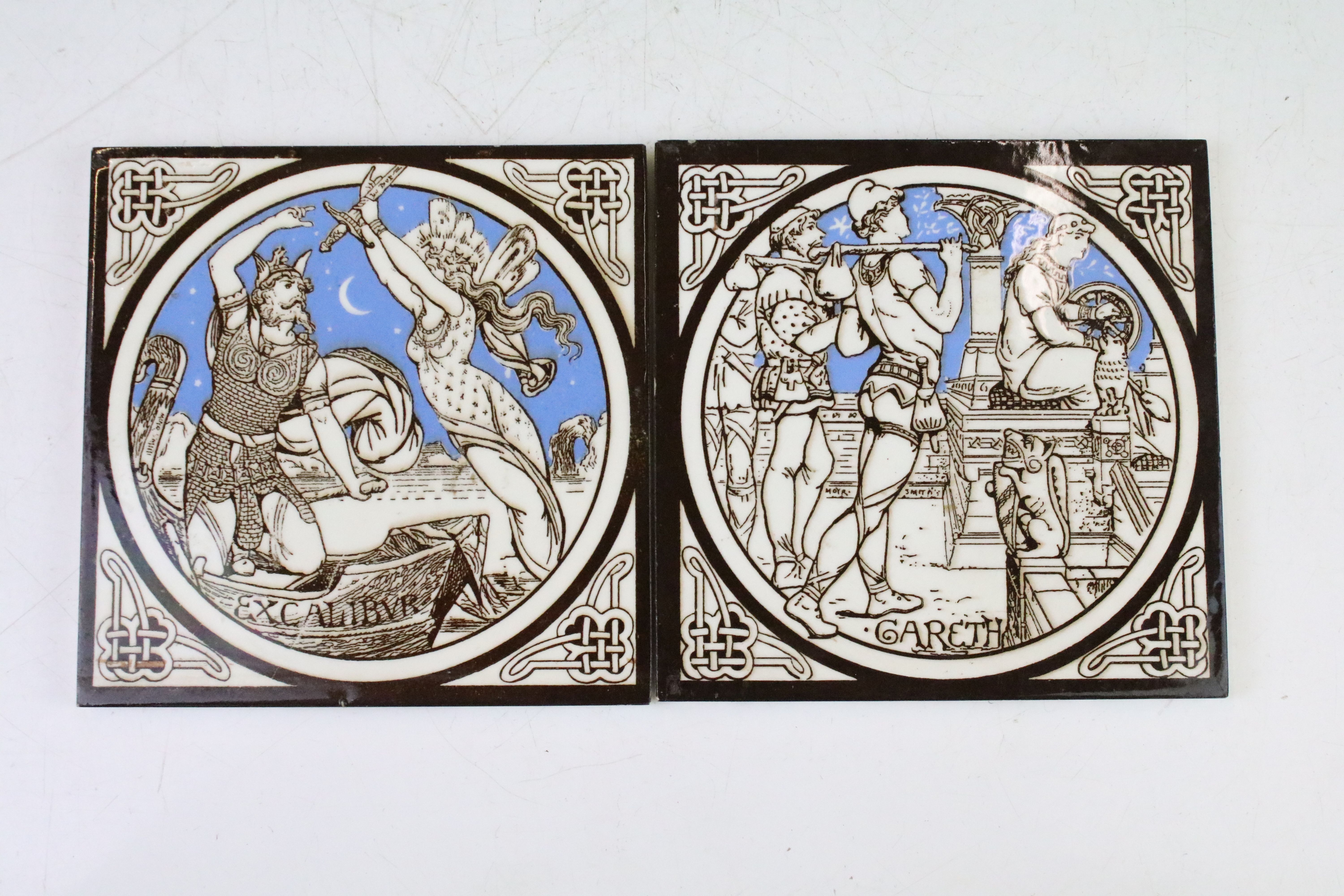 Five Minton China Works Tiles from the Idylls of the King Series designed by J Moyr Smith - Image 2 of 8