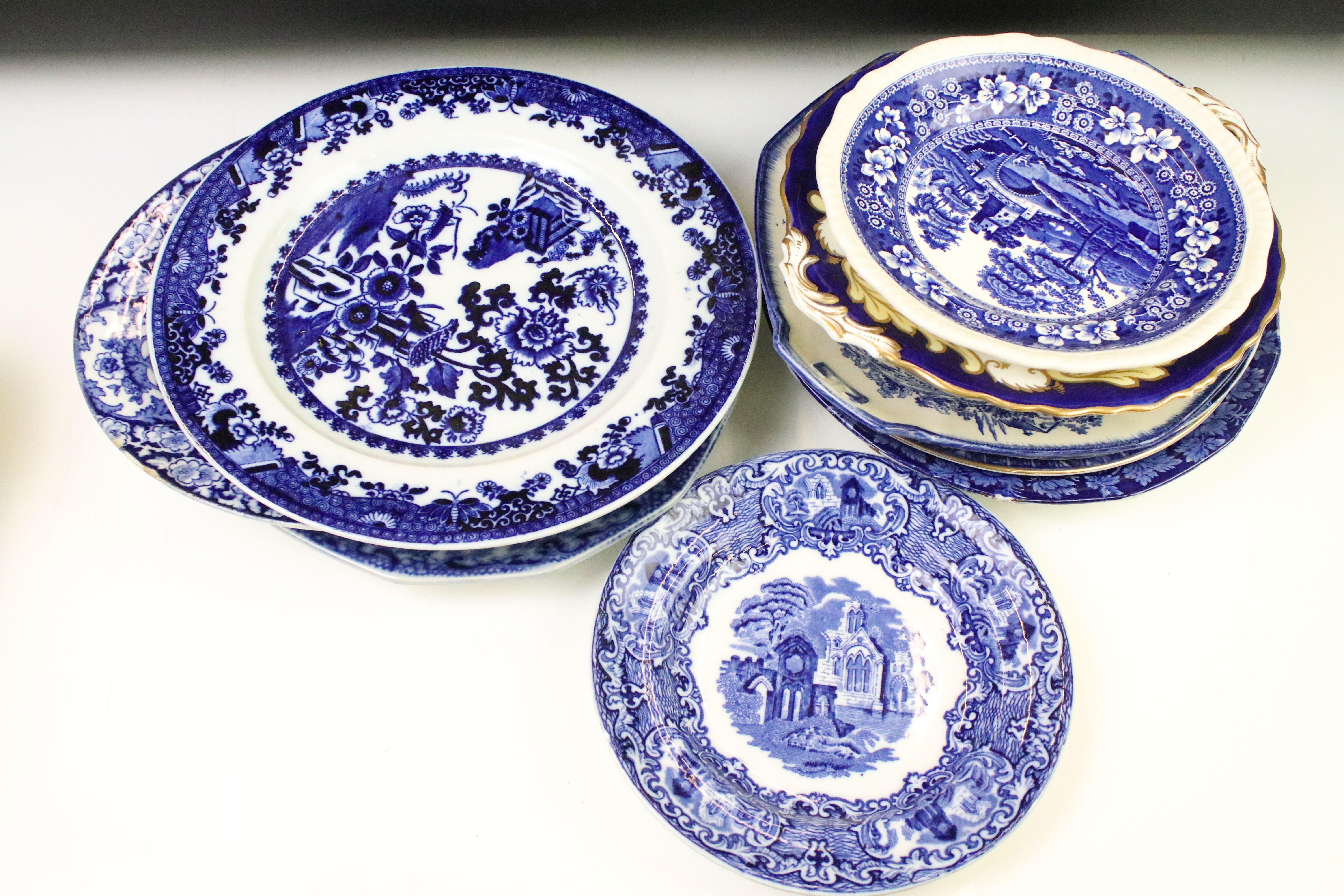 Collection of blue & white plates / dishes, mostly 19th century examples, to include Copeland - Image 6 of 11