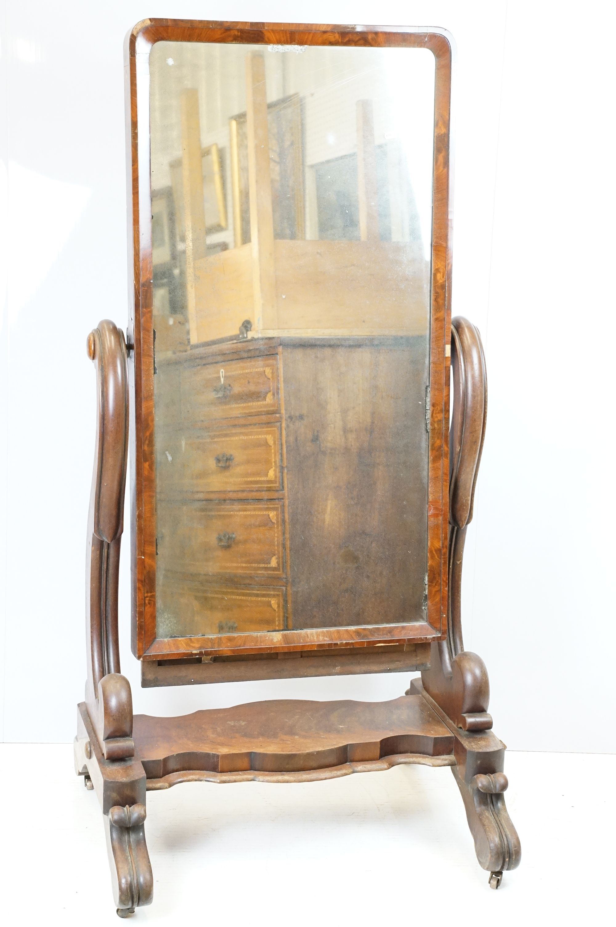 Victorian mahogany swing frame mirror of substantial proportions, 153cm high x 77cm wide x 63cm deep