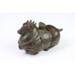 Chinese copper writing brush / pen washer statue in the form of a horse, removable lid, measures