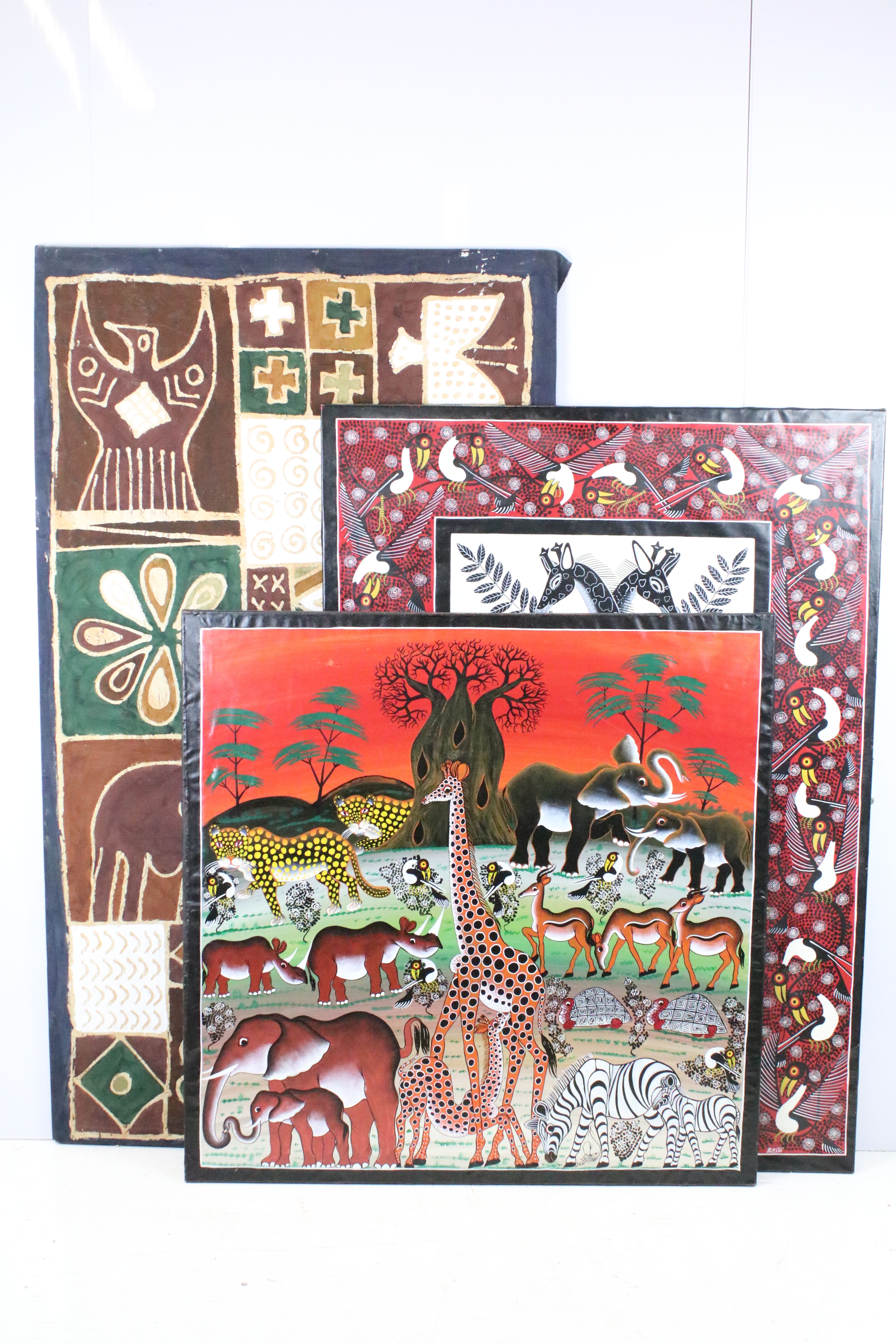 Daimu Zuberi, Tinga Tinga school study of African animals, acrylic on cotton, signed lower right and