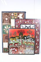 Daimu Zuberi, Tinga Tinga school study of African animals, acrylic on cotton, signed lower right and