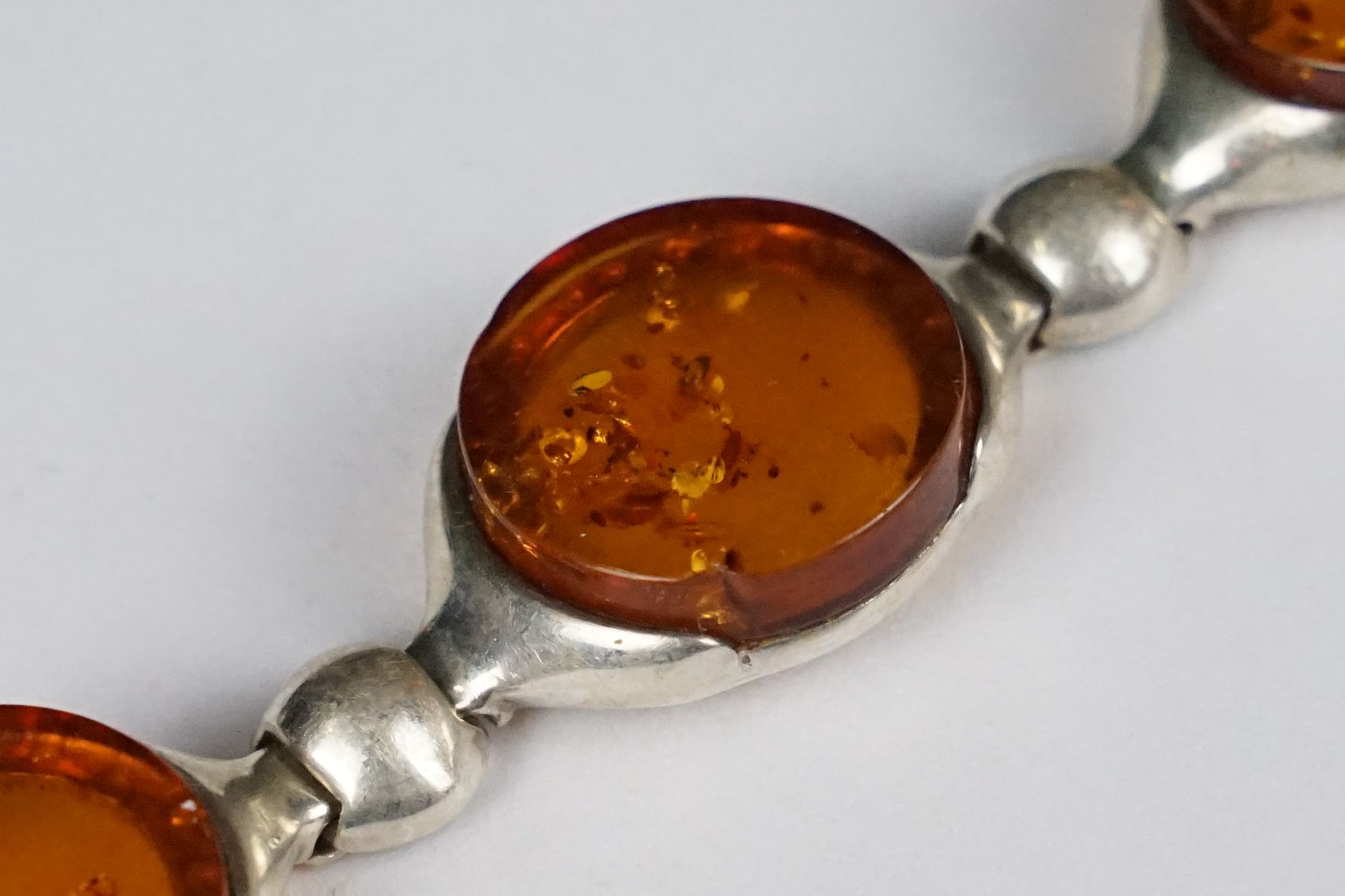 Silver and amber five panel bracelet, marked 925, 19.5cm long (extended) together with an Art - Image 8 of 9