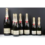 Collection of Moet & Chandon imperial champagne dummy bottles. Seven in total of various sizes.