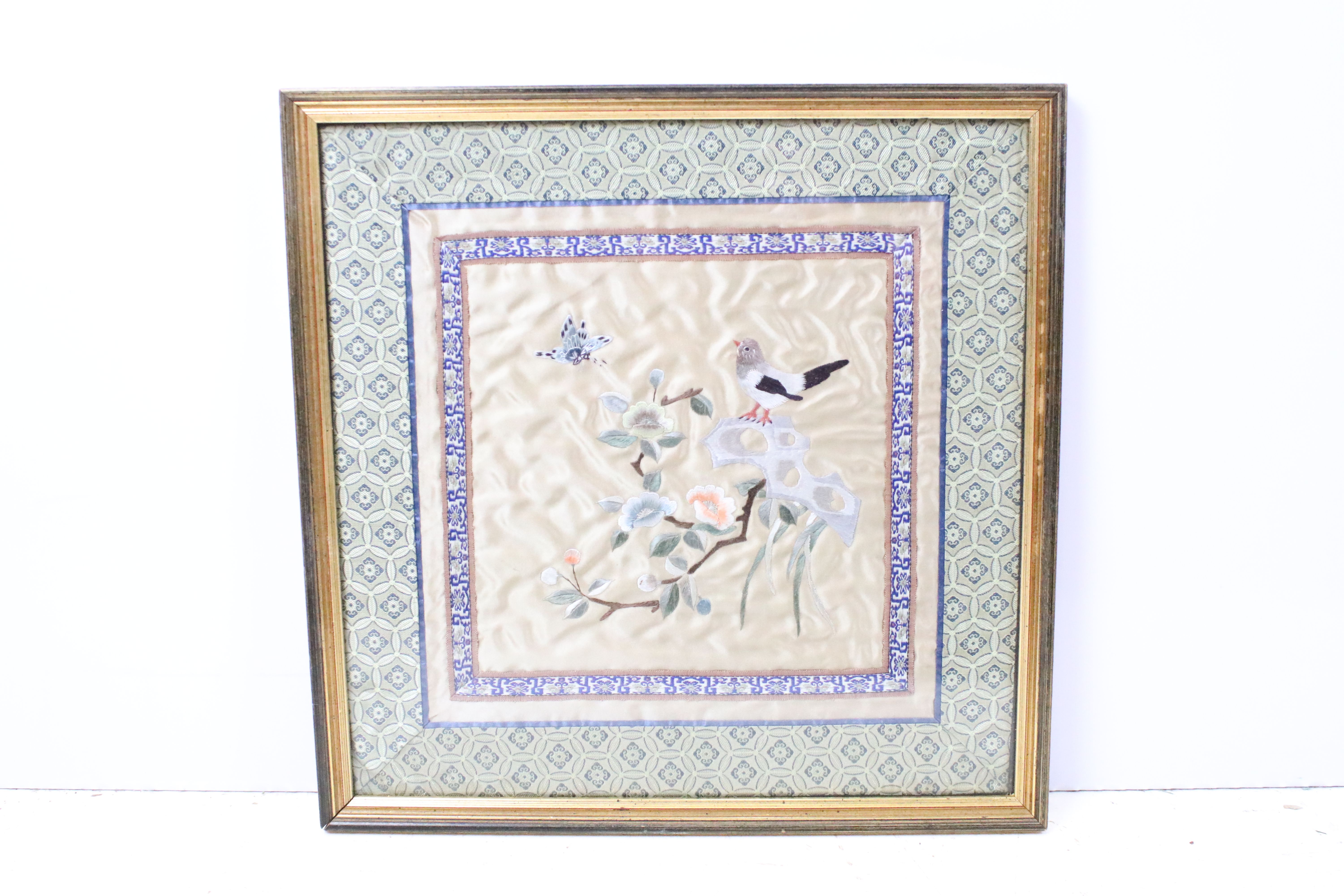 Two Chinese silk embroidered pictures, the largest 32 x 32cm, both framed and glazed - Image 4 of 6