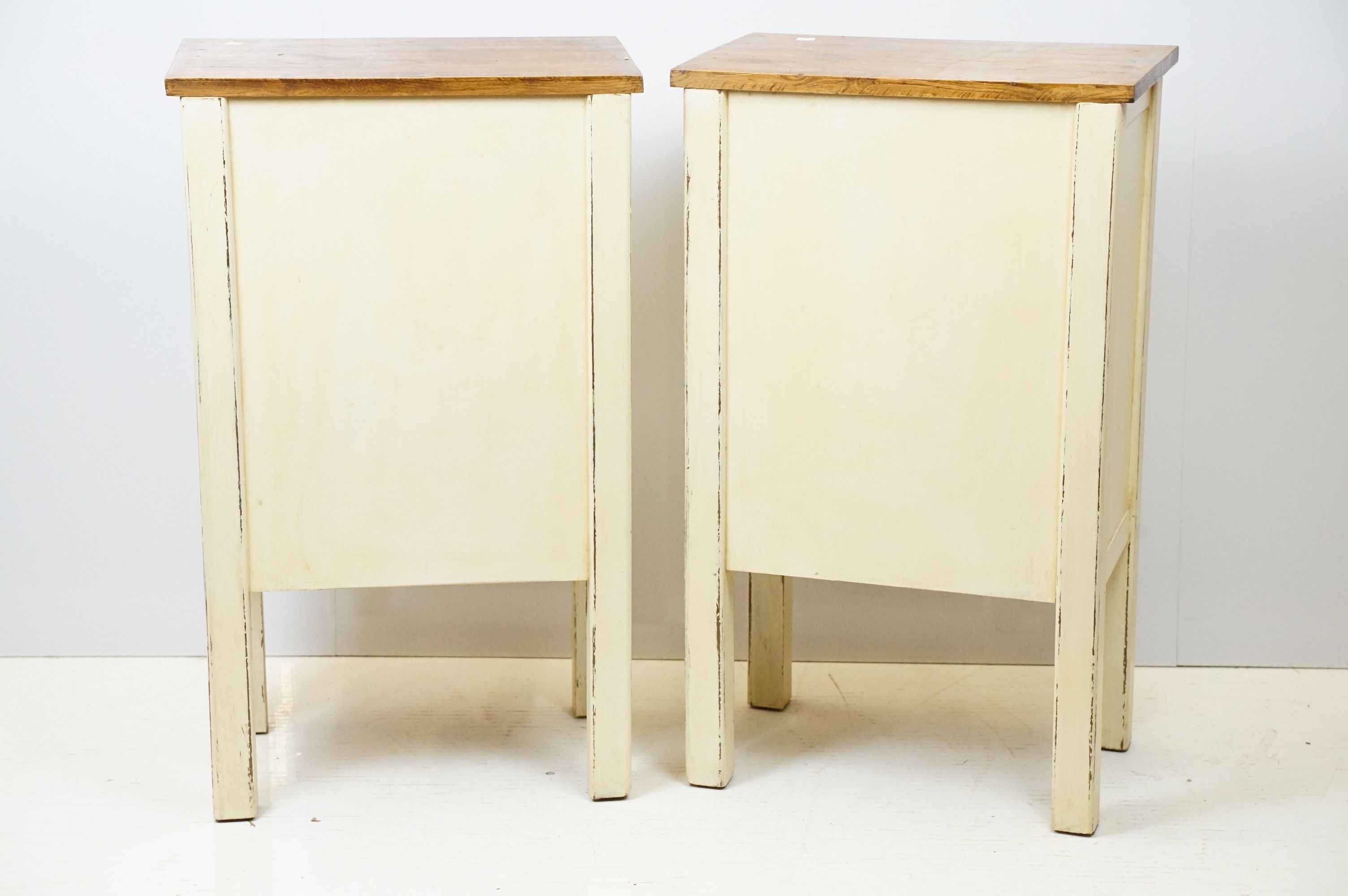 Pair of vintage painted bedside chests, each with three drawers and brushing slide, 76cm high 45.5cm - Image 8 of 8