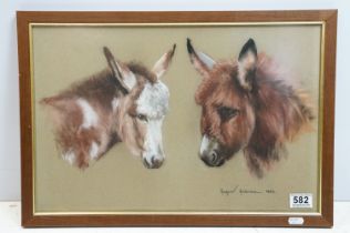 Margaret Anderson A.R.M.S (1926-1998) Pastel of two donkey heads, signed lower right, framed and