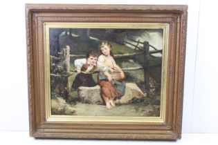 H Beroner, study of a young boy and girl, oil on canvas, signed lower left, 53.5 x 67cm, framed