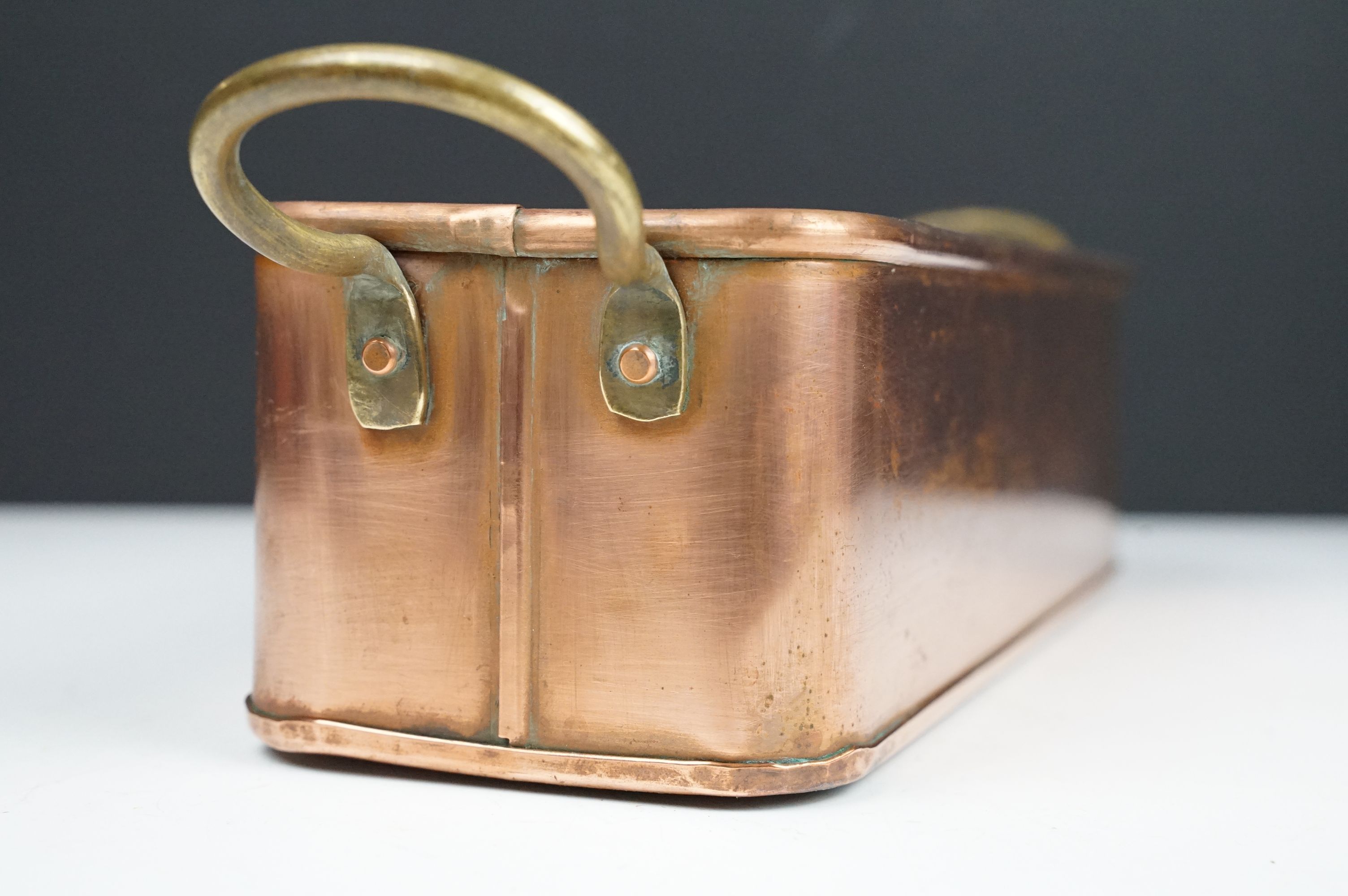 Copper Rectangular Planter with rolled rim and two brass loop handles, 39cm long - Bild 5 aus 5