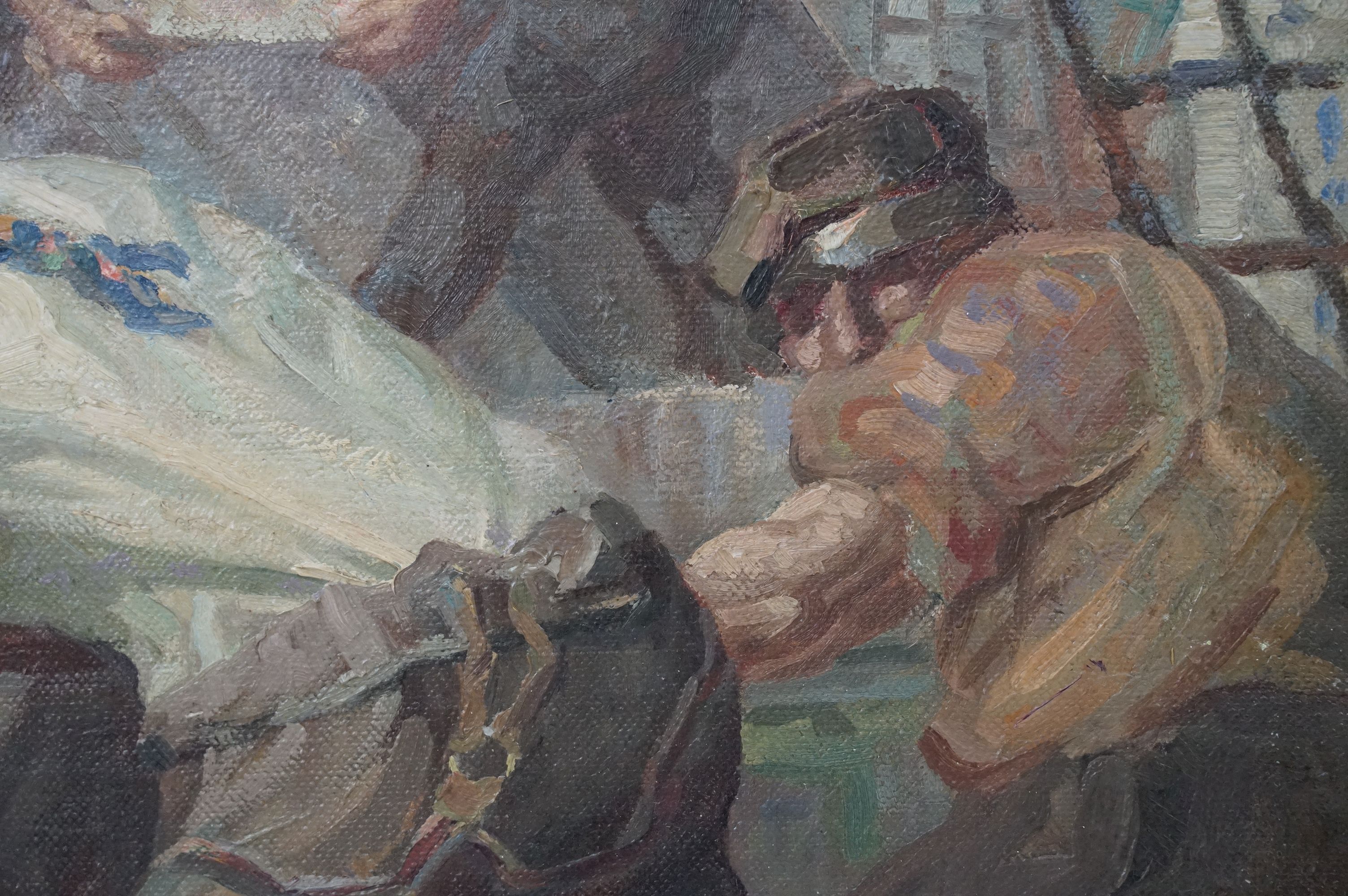 Harold Dearden (British 1888 - 1962), workmen, oil on canvas, 50 x 61cm - Image 5 of 8