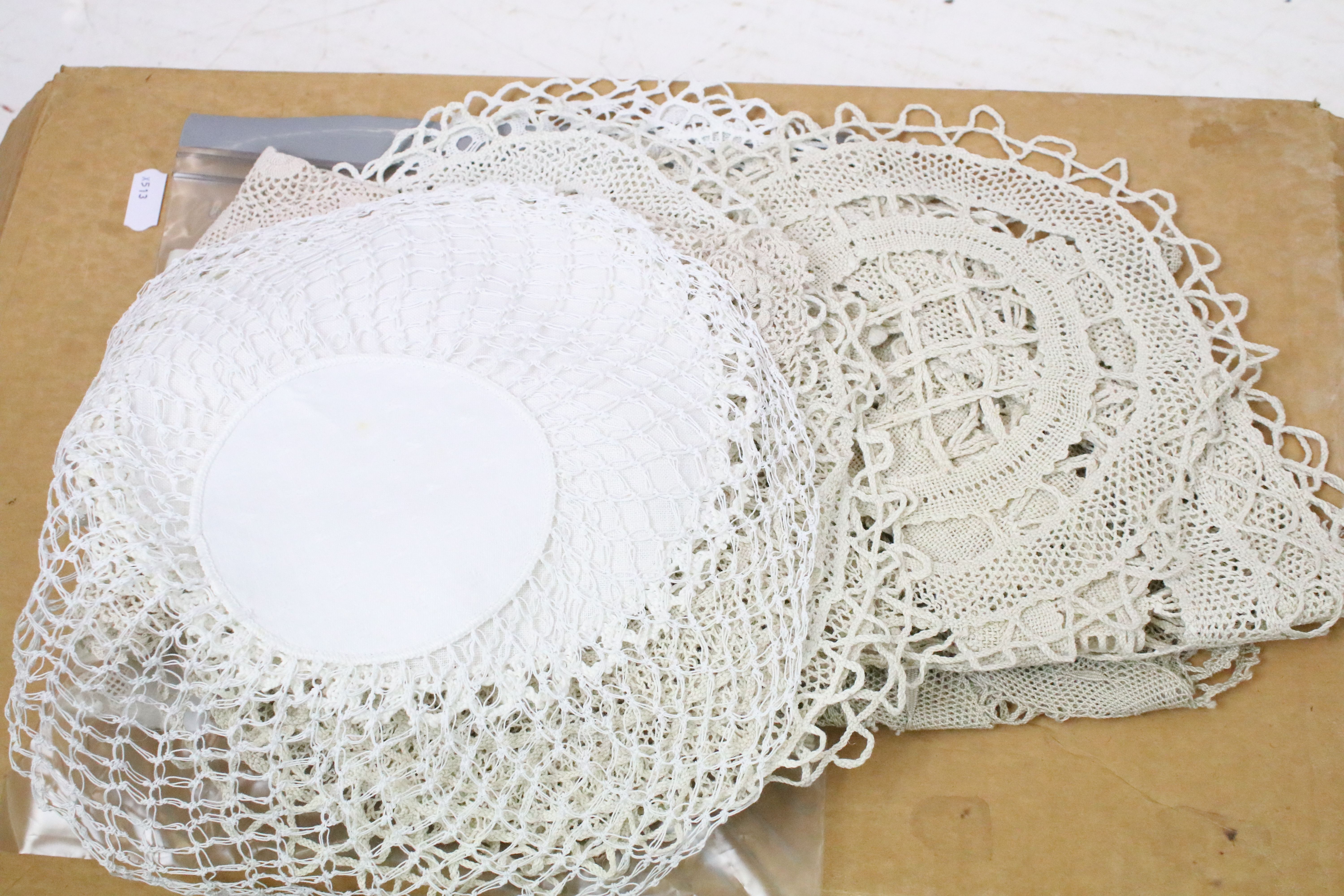 Collection of linens and lace to include a 1920s wedding dress (hand stitched), embroidered first - Image 6 of 9