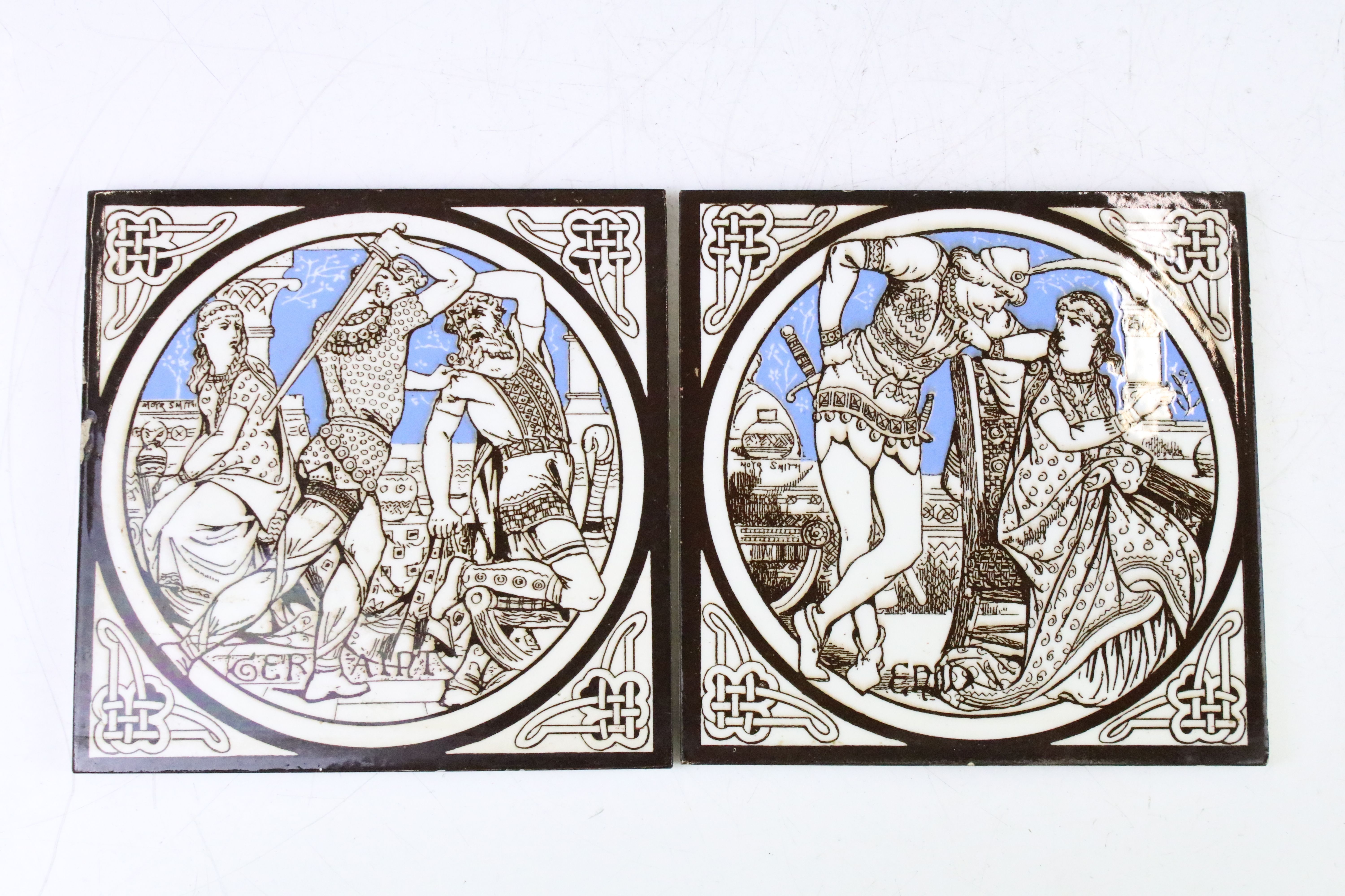 Five Minton China Works Tiles from the Idylls of the King Series designed by J Moyr Smith - Image 5 of 8
