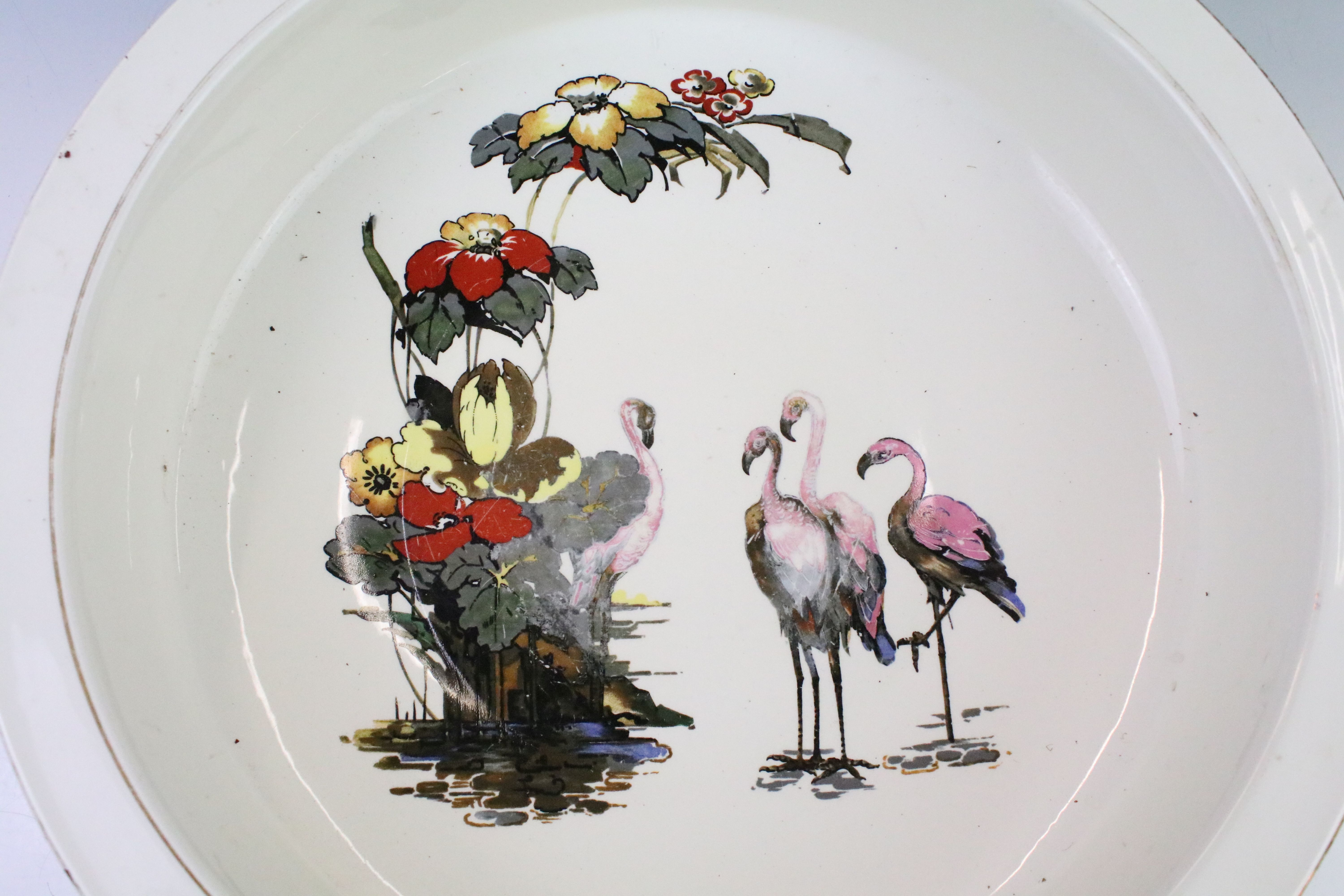 Early 20th Century Falcon Ware ceramic wash basin decorated with flamingos, together with two - Image 8 of 9