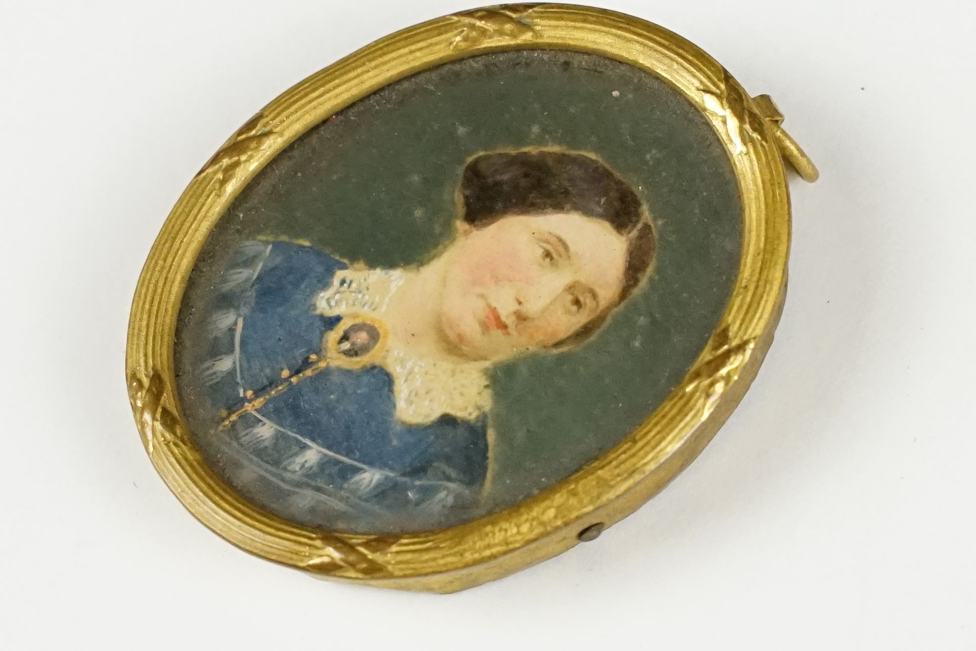 Pair of 19th century miniature portraits in oil, depicting a man and woman, gilt framed & glazed ( - Image 2 of 9