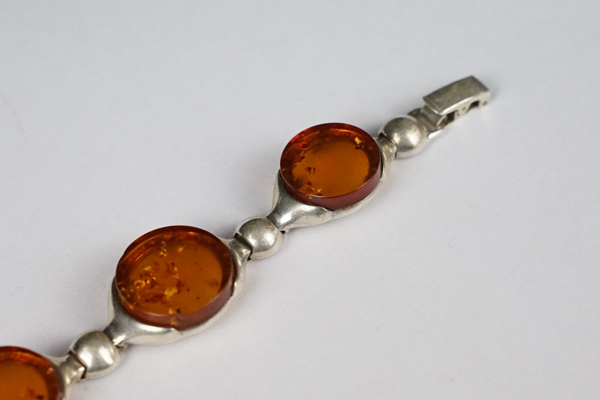 Silver and amber five panel bracelet, marked 925, 19.5cm long (extended) together with an Art - Image 7 of 9