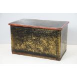 Oriental chest, the four sides decorated with Oriental scenes, in gold and black with black japanned