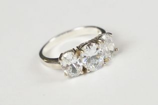 Silver and CZ trilogy ring