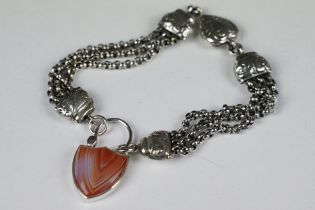 Silver heart shaped bracelet with rose quartz clasp