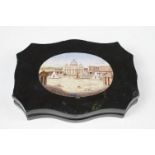 19th century Italian micro mosaic paperweight, the bracketed rectangular black slate body with an