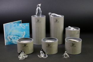 Six boxed Swarovski Silver Crystal animals to include 12261 Sea Lion, 221120 Baby Sea Lion, 191448