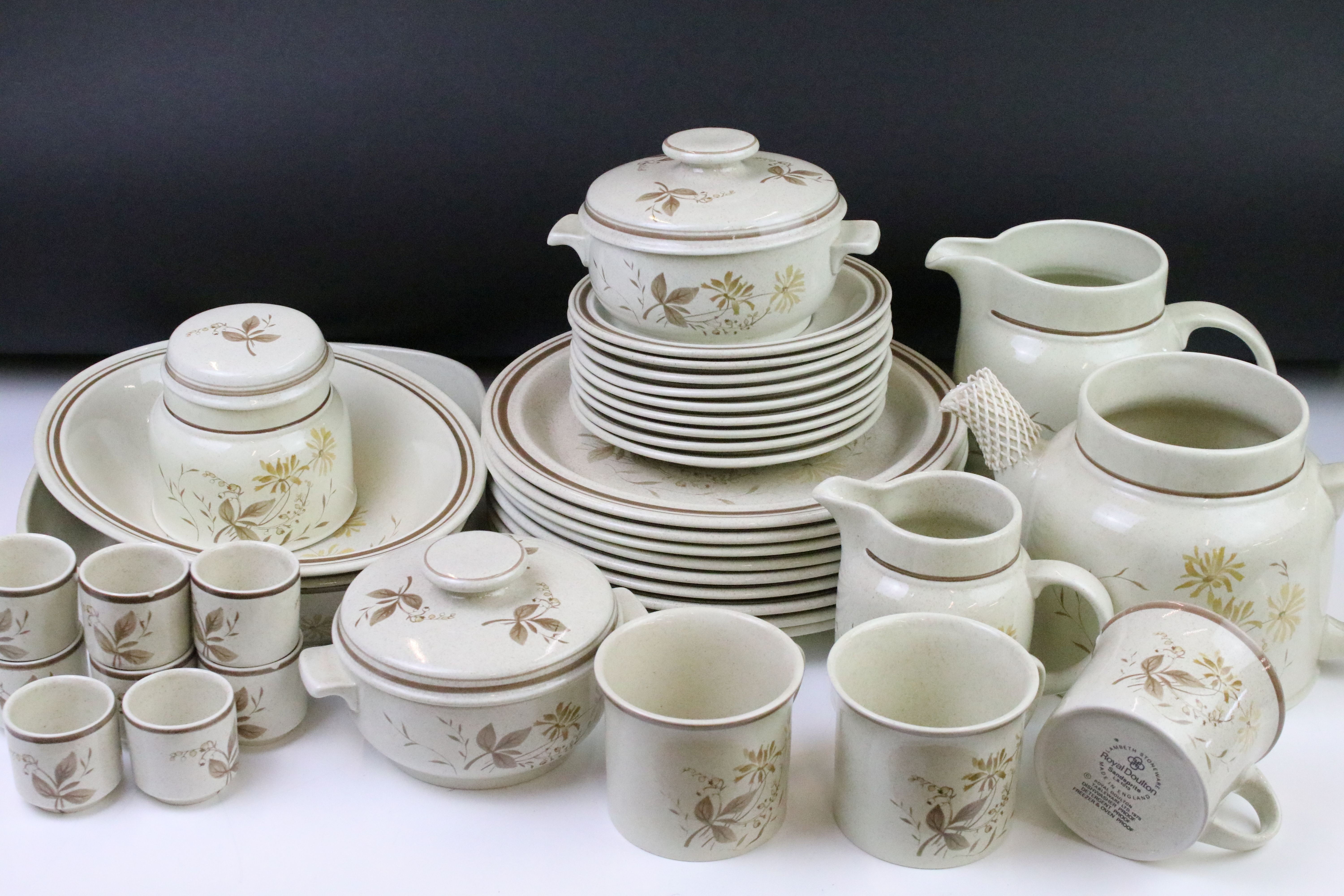 Royal Doulton Lambeth stoneware Sandsprite extensive dinner service to include meat platter,
