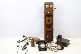 National telephone W company wooden wall mounted telephone, candlestick phone, and a ring dial