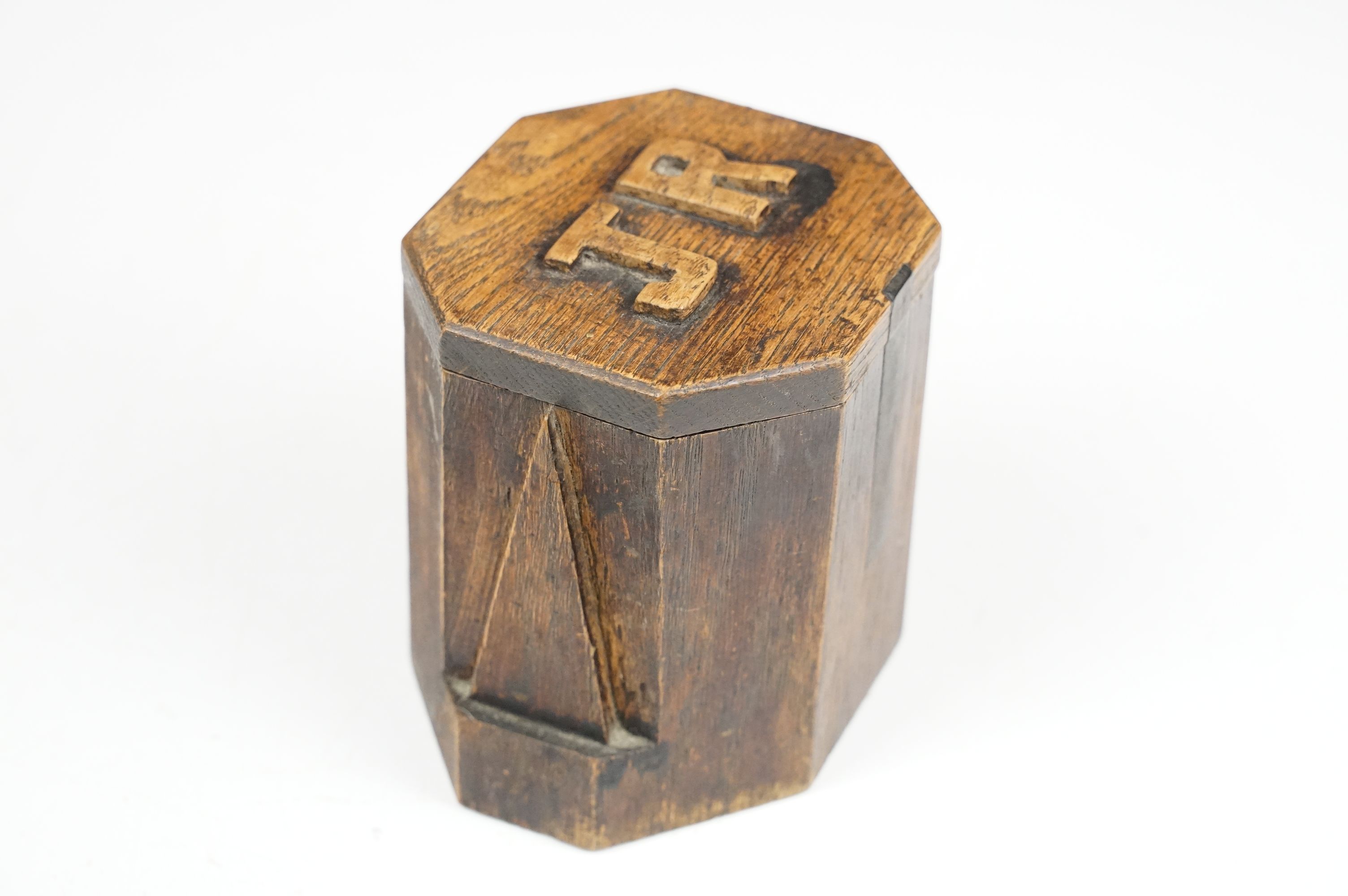 Early-to-mid 20th C tobacco jar with 'JR' initials to lid and Art Deco geometric detail, approx 11cm - Image 2 of 7