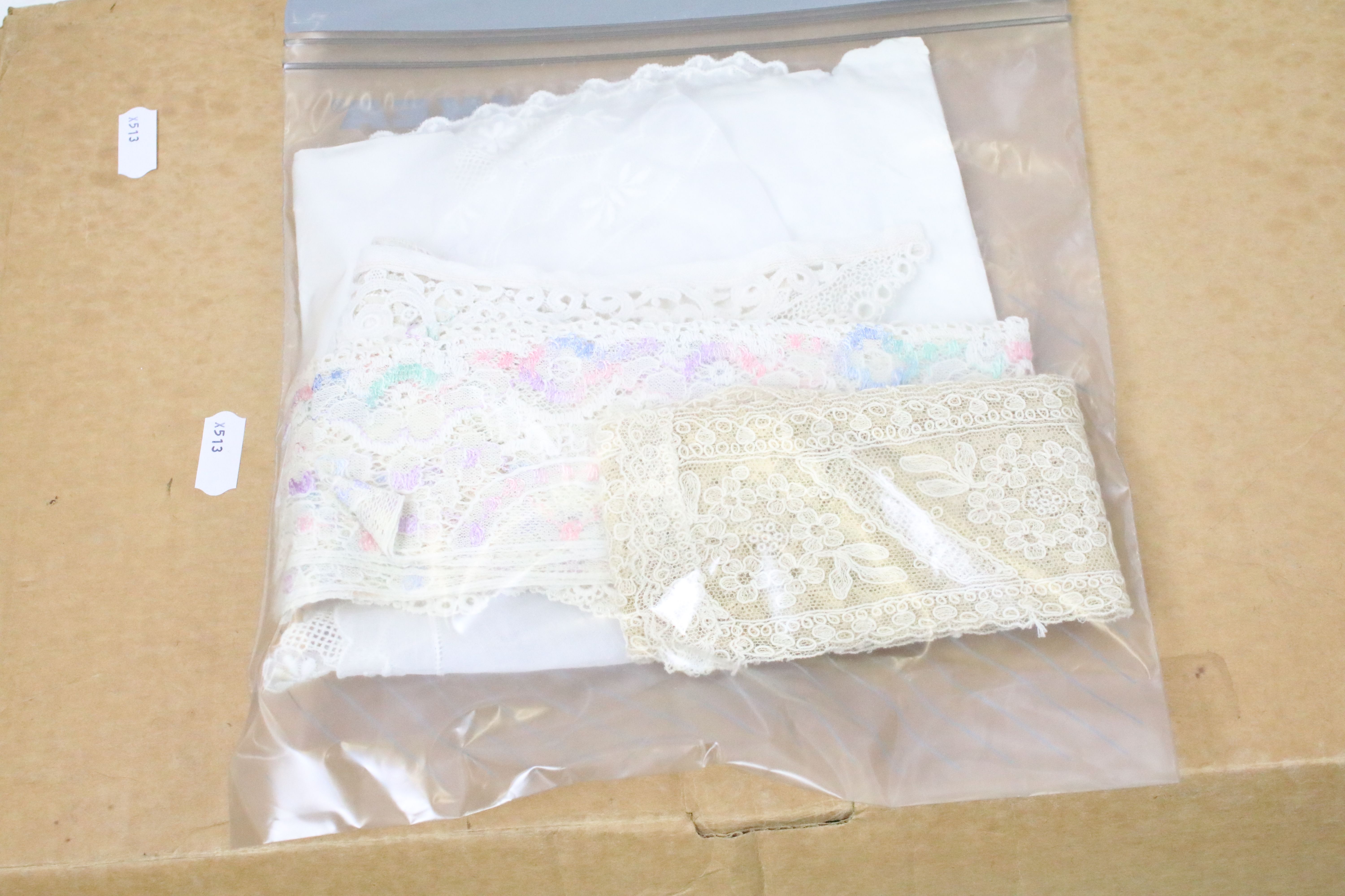 Collection of linens and lace to include a 1920s wedding dress (hand stitched), embroidered first - Image 5 of 9