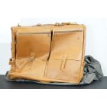 Hartmann leather holdall suit carrier bag having double pockets to front, green canvas lined zipped