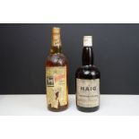 A bottle of Haig blended scotch whisky (70% proof, 26 2/3 fl oz) together with a bottle of White