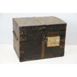 Early 20th century oak and metal mounted travelling trunk, with two handles to each side, brass