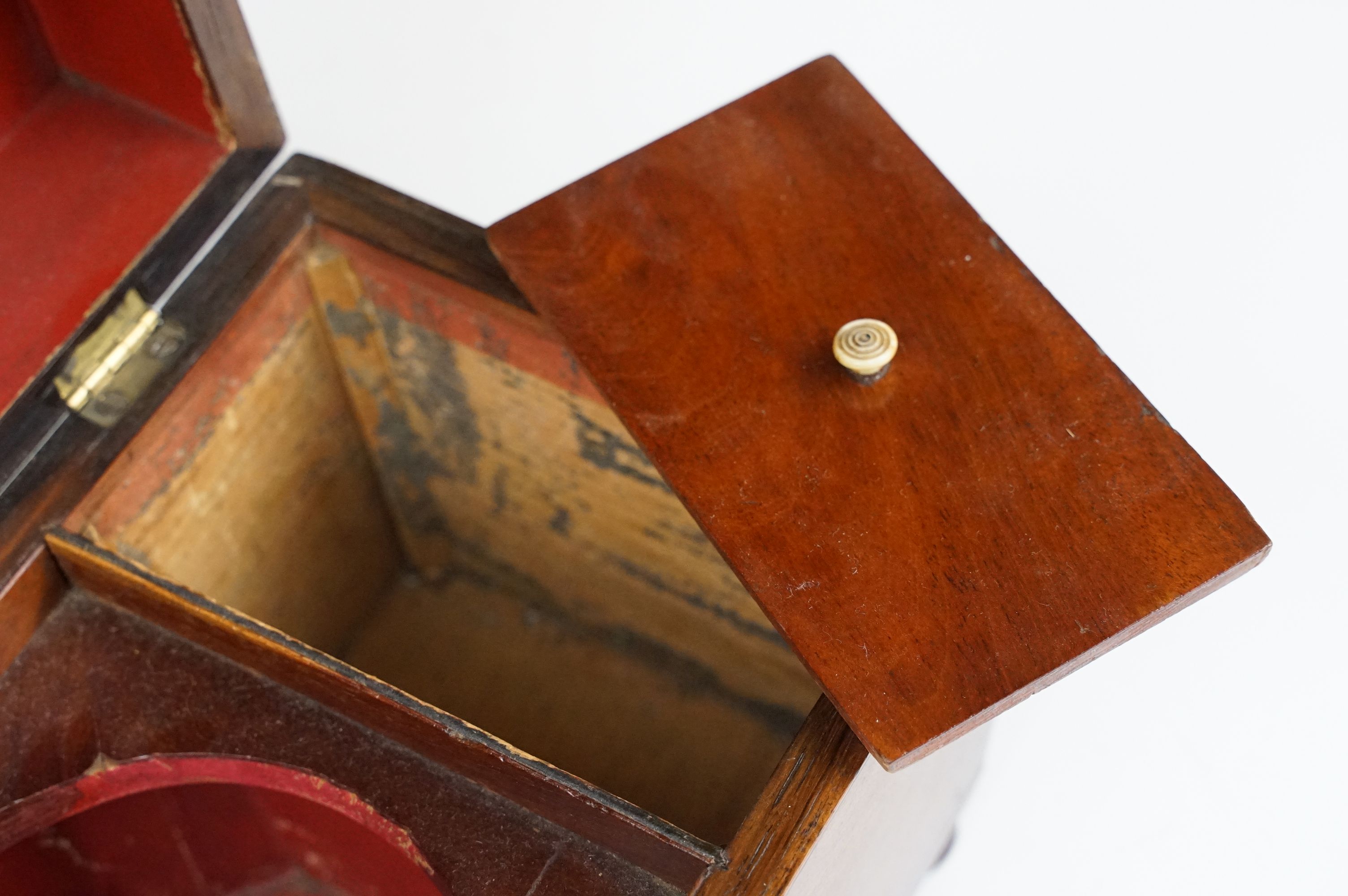 Regency Mahogany Sarcophagus Tea Caddy, the hinged lid opening to two lidded compartments and - Image 3 of 5