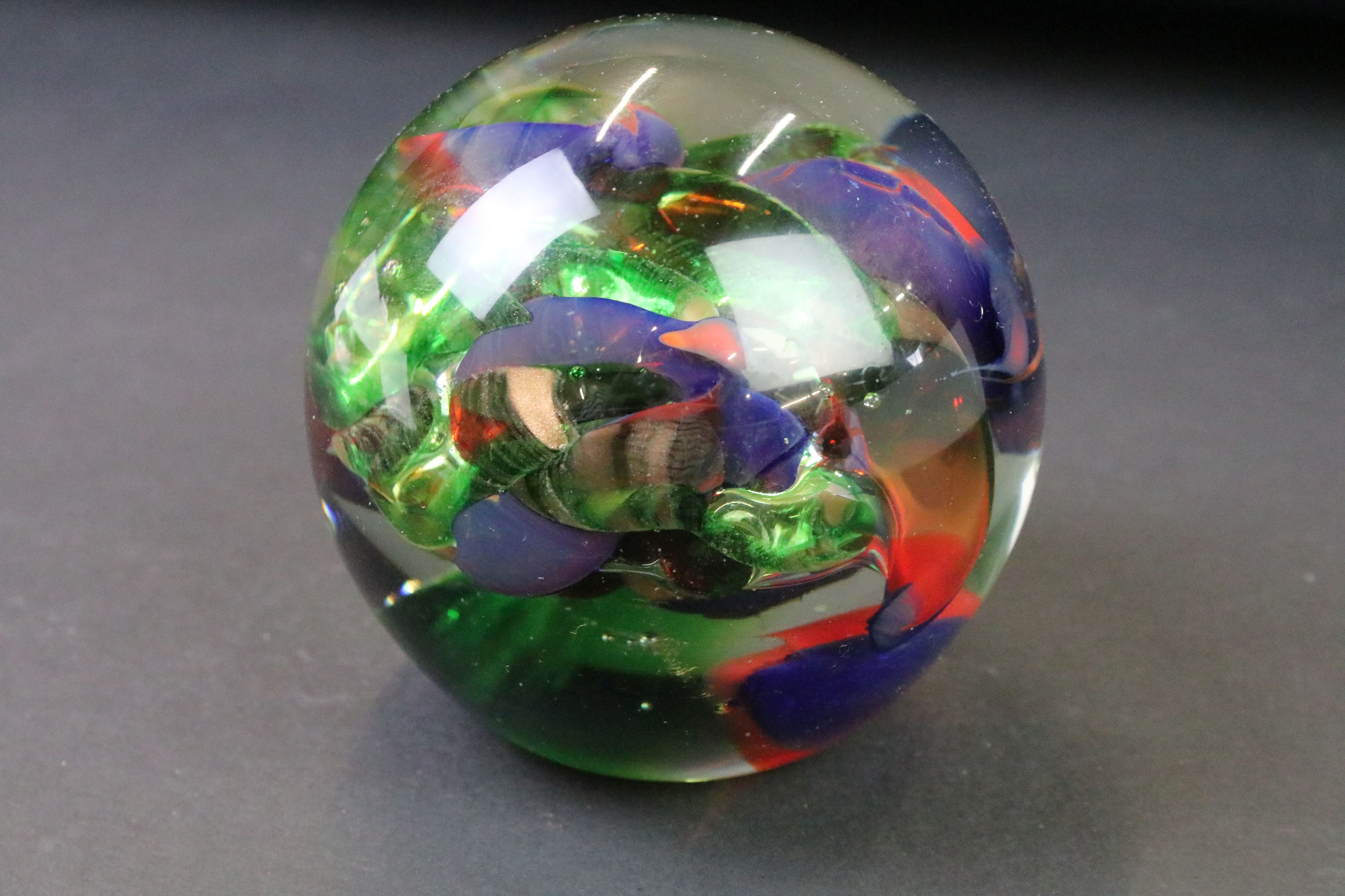 Collection of ten 20th century glass paperweights to include two iridescent glass examples (swan & - Image 6 of 9