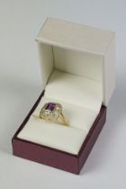 9ct yellow gold amethyst art deco style diamond ring