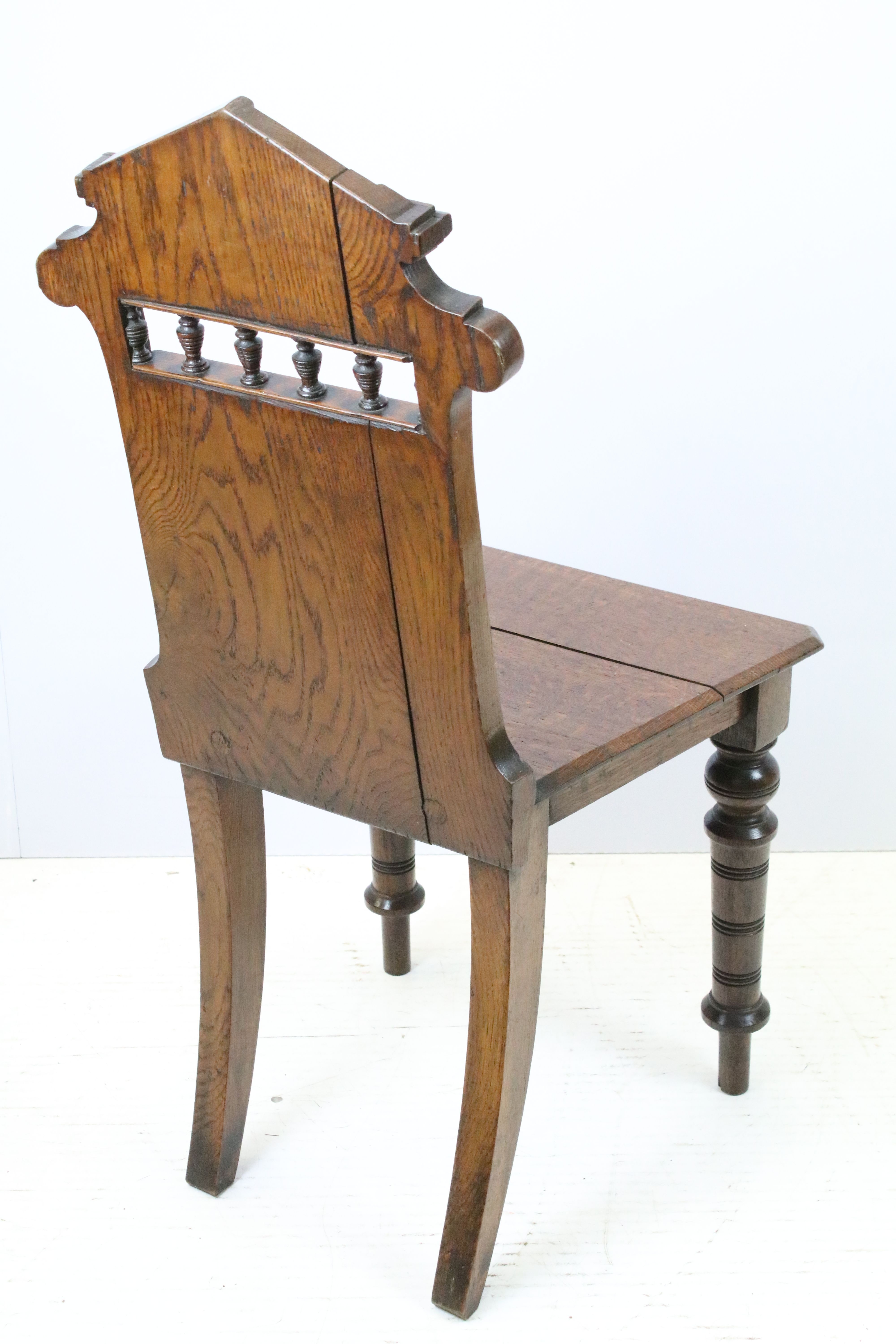 Victorian oak hall chair with Majolica inset tile to back, 90cm high x 44cm wide x 36cm deep - Image 5 of 5