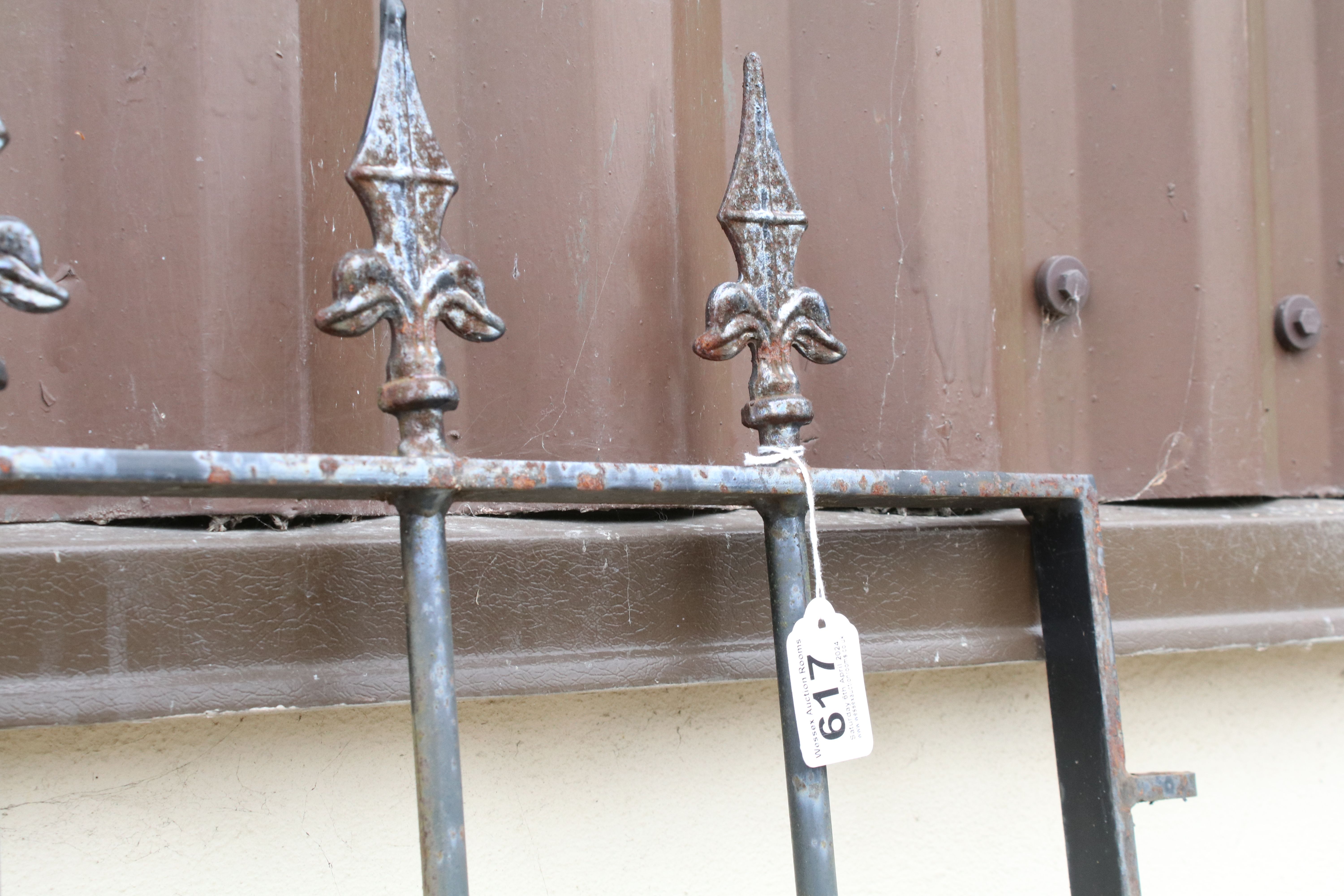 Two wrought iron metal gates, with two gate posts, the larger 170cm high x 115cm wide (including - Image 5 of 6