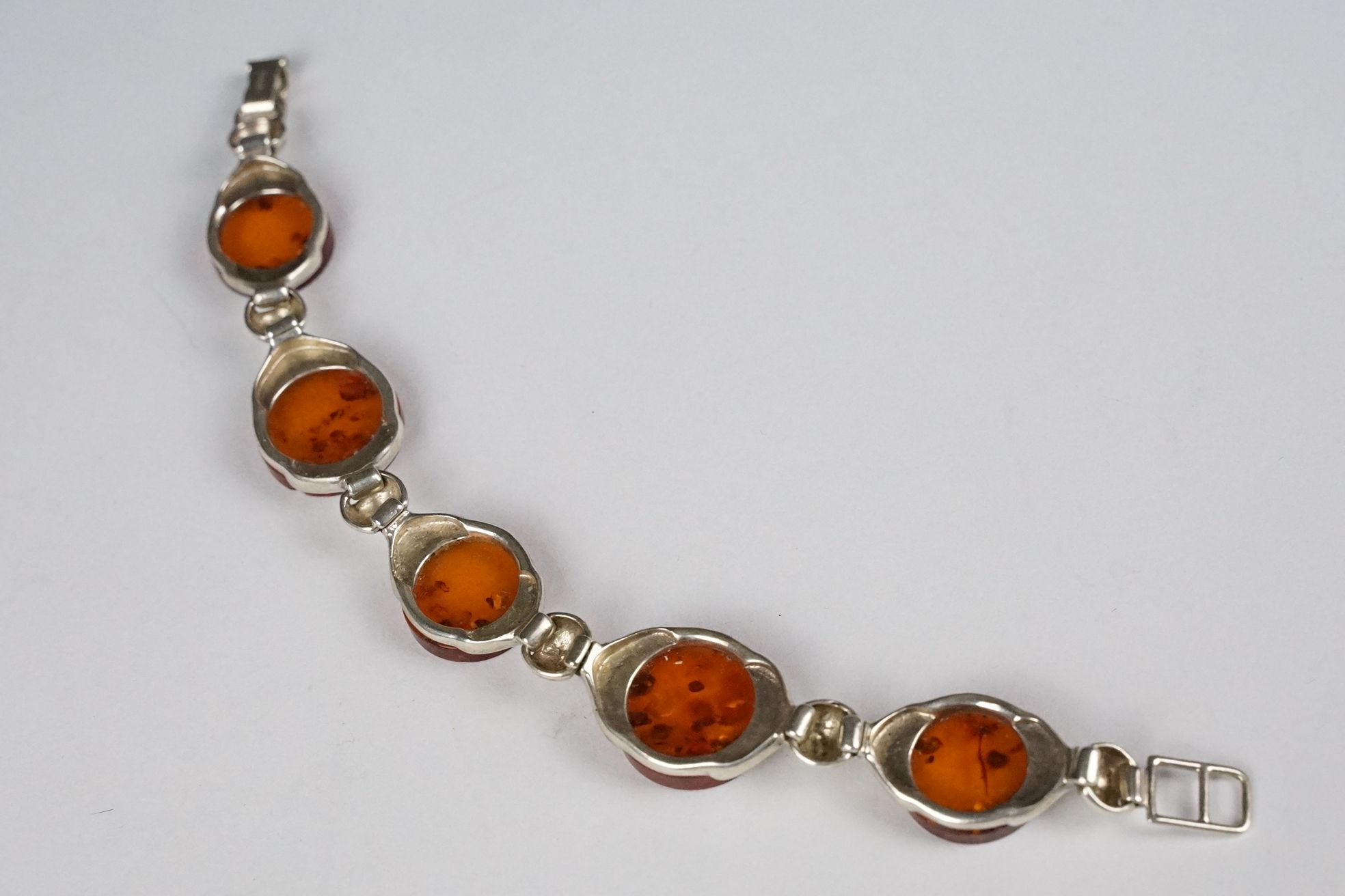 Silver and amber five panel bracelet, marked 925, 19.5cm long (extended) together with an Art - Image 9 of 9