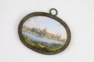 Late 19th / early 20th century hand painted miniature on an oval ceramic panel, depicting a