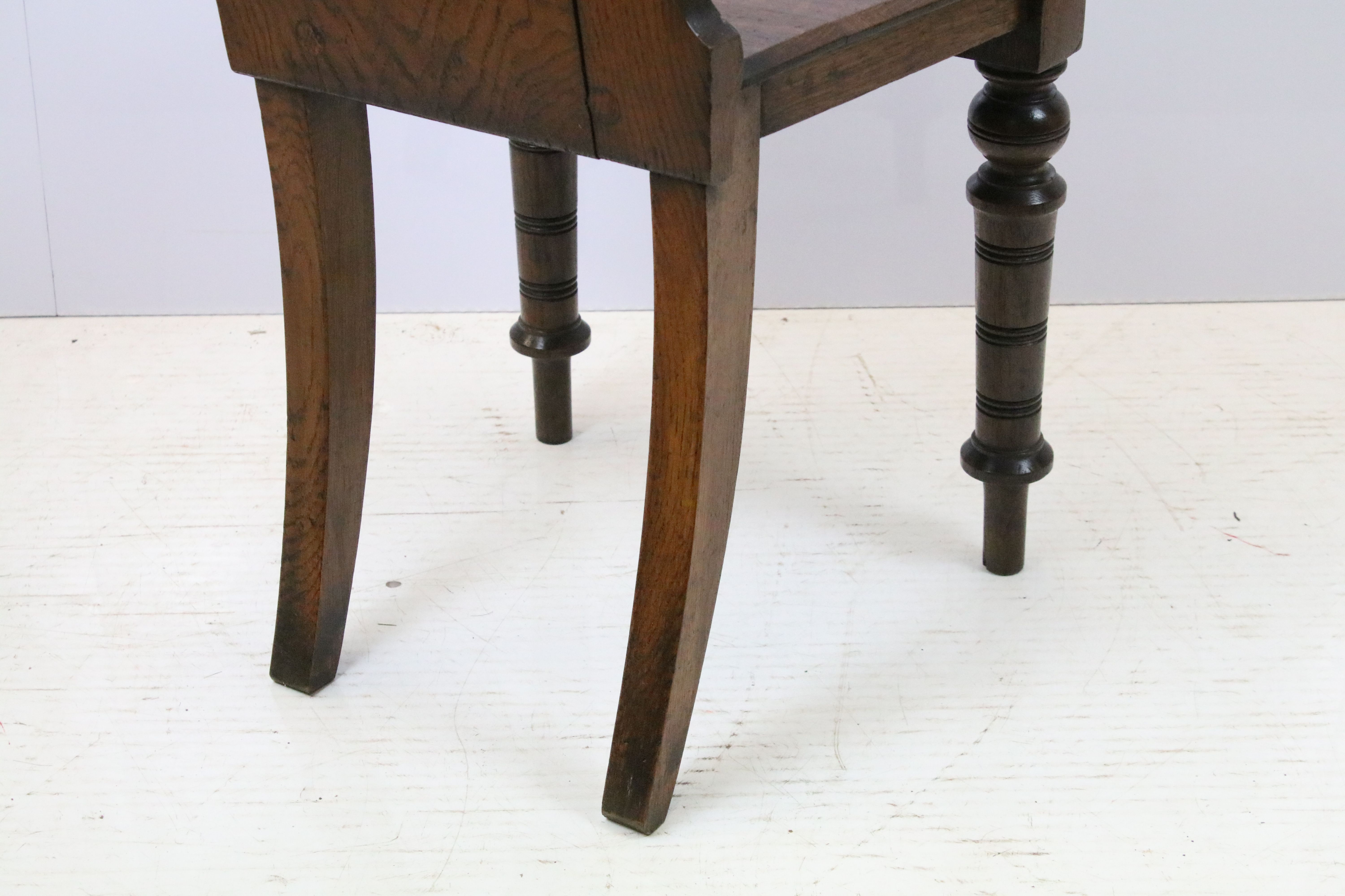 Victorian oak hall chair with Majolica inset tile to back, 90cm high x 44cm wide x 36cm deep - Image 4 of 5